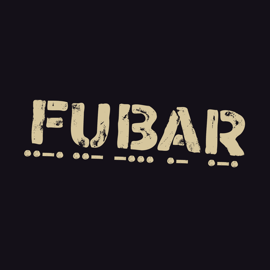 Text 'FUBAR' in beige on a black background