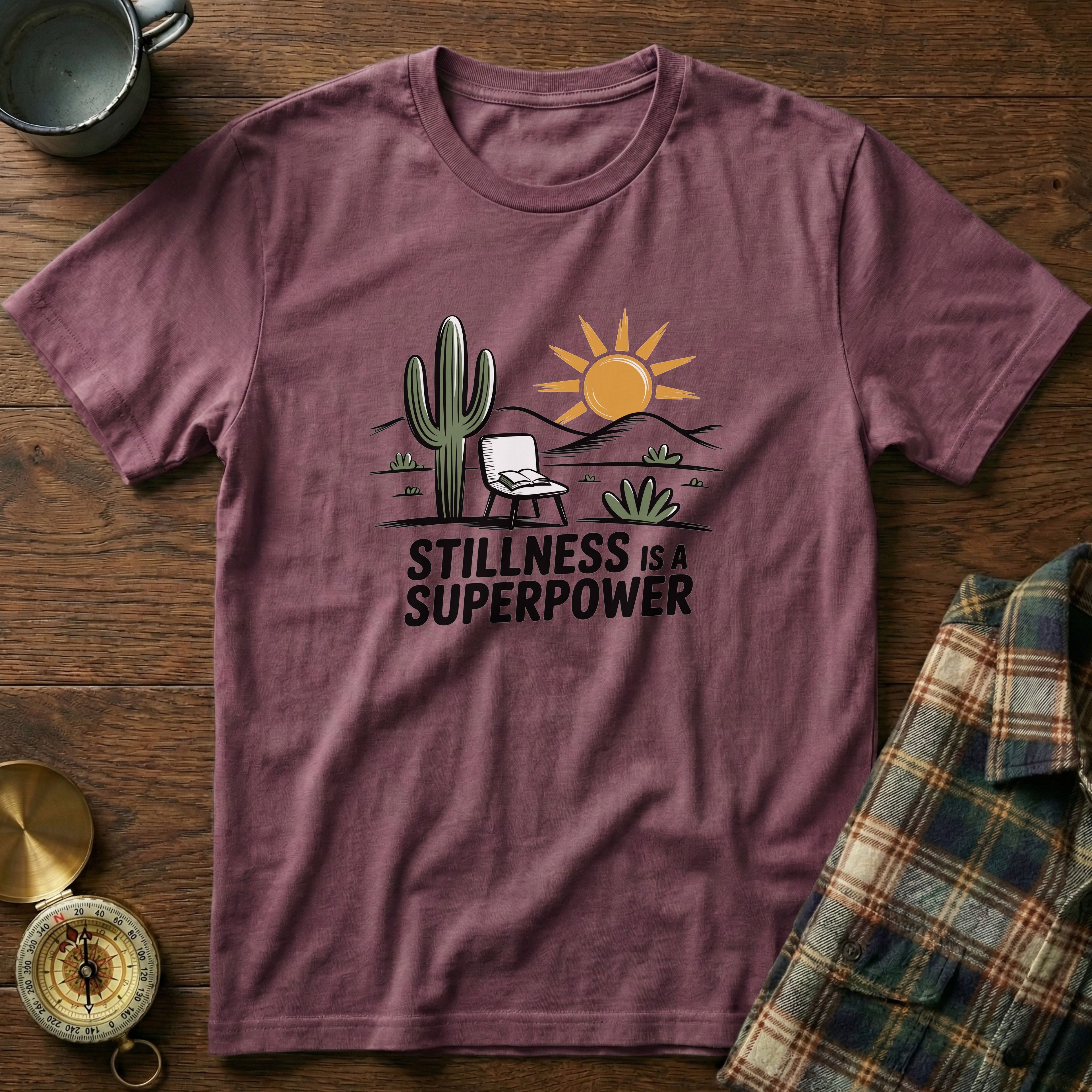 Mindful Cactus & Sun Scene T-Shirt in Berry