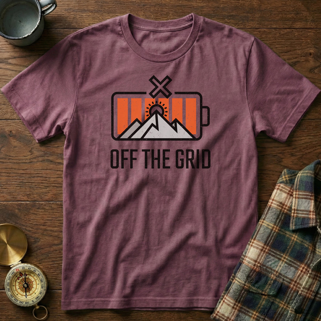 Off The Grid Retro Battery T-Shirt in Berry