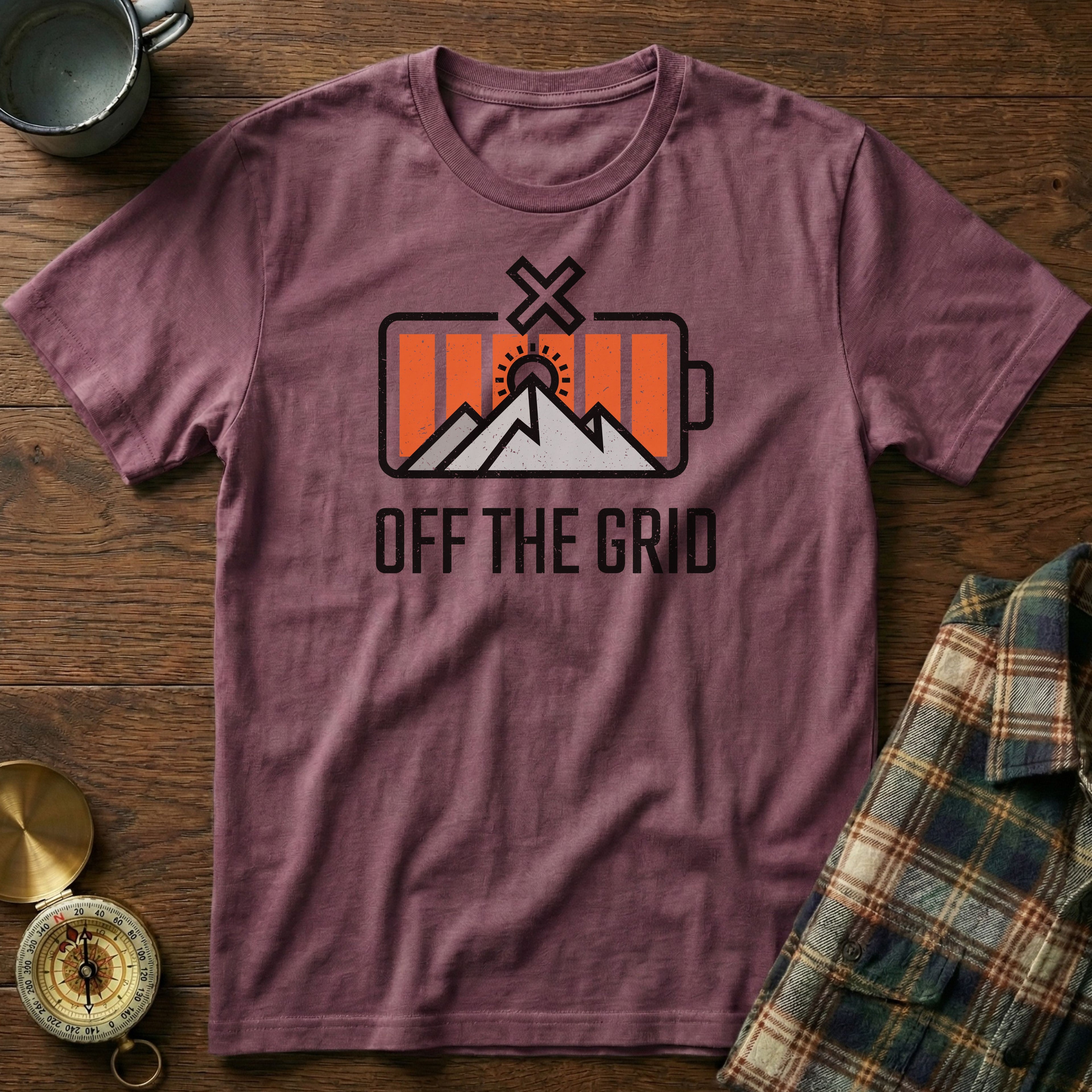 Off The Grid Retro Battery T-Shirt in Berry