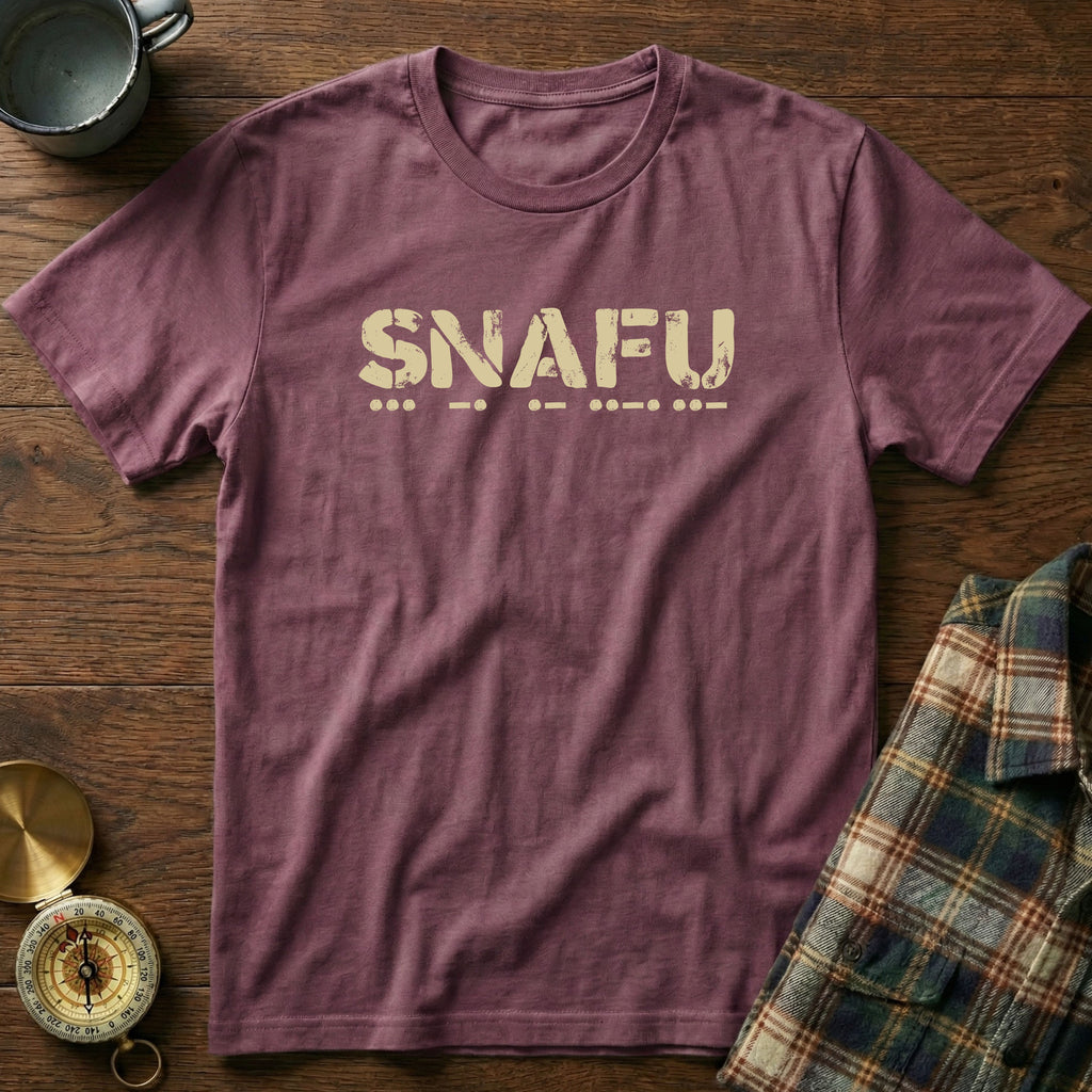 SNAFU Morse Code T-Shirt in Berry