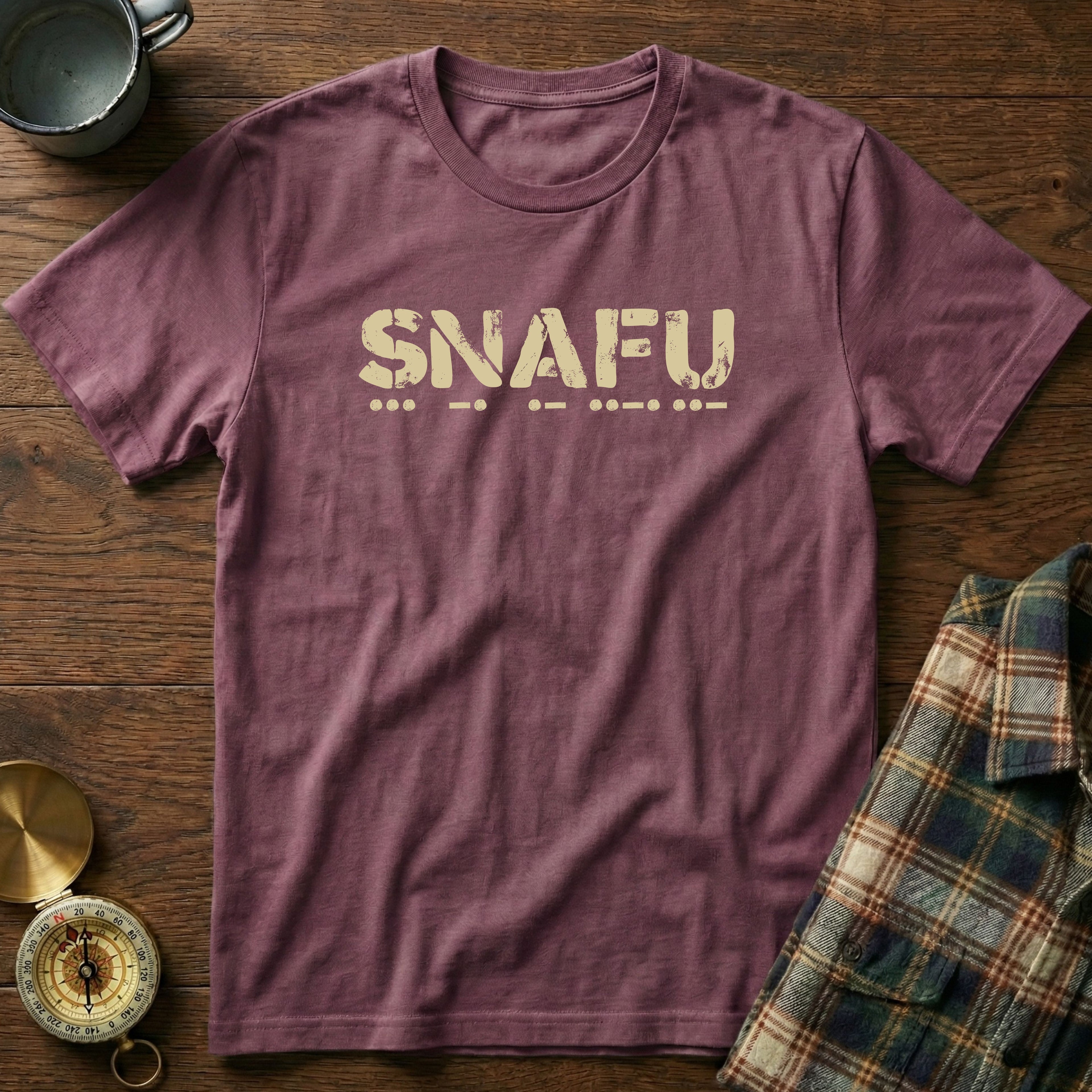 SNAFU Morse Code T-Shirt in Berry