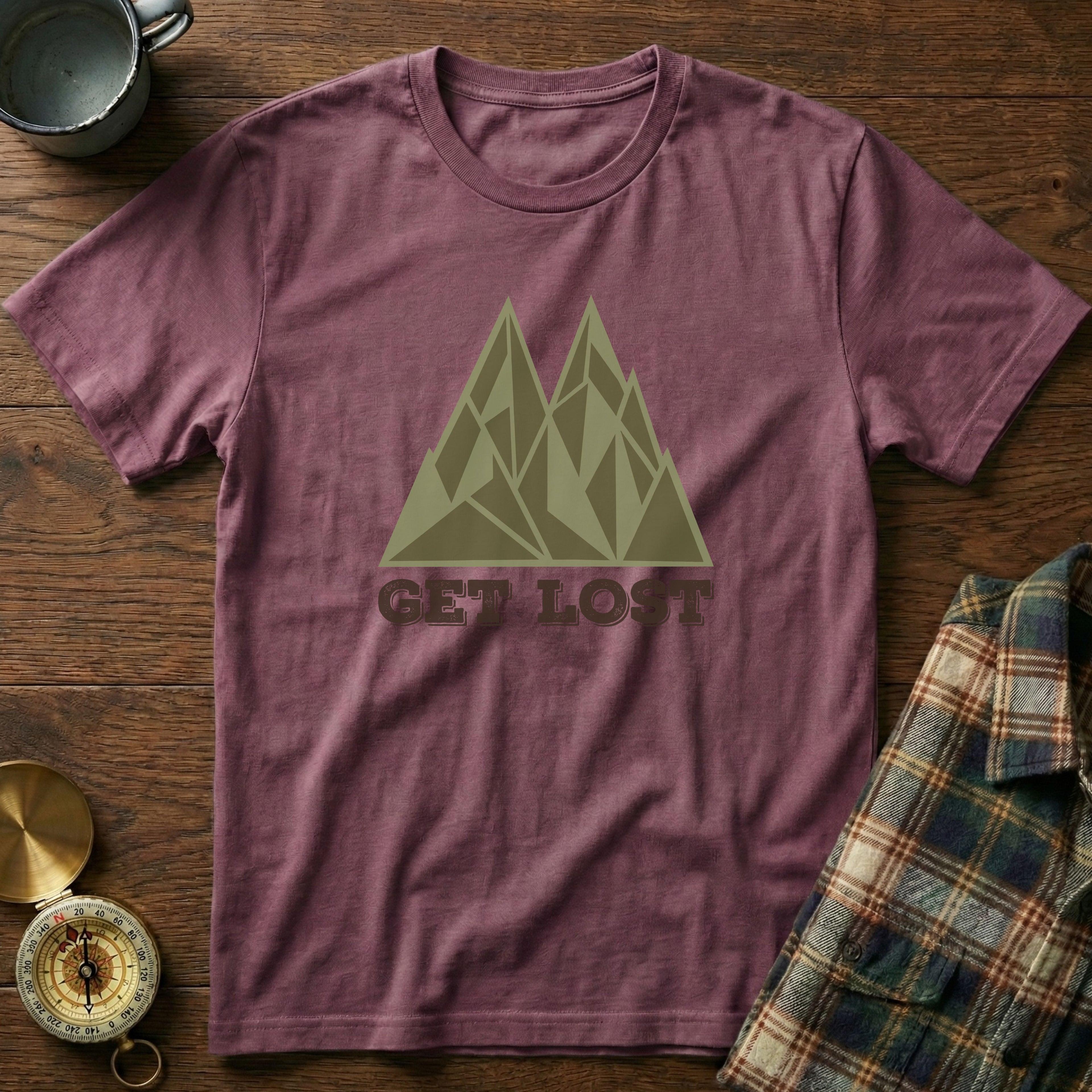 Get Lost Retro Geometric Mountain T-Shirt in Berry