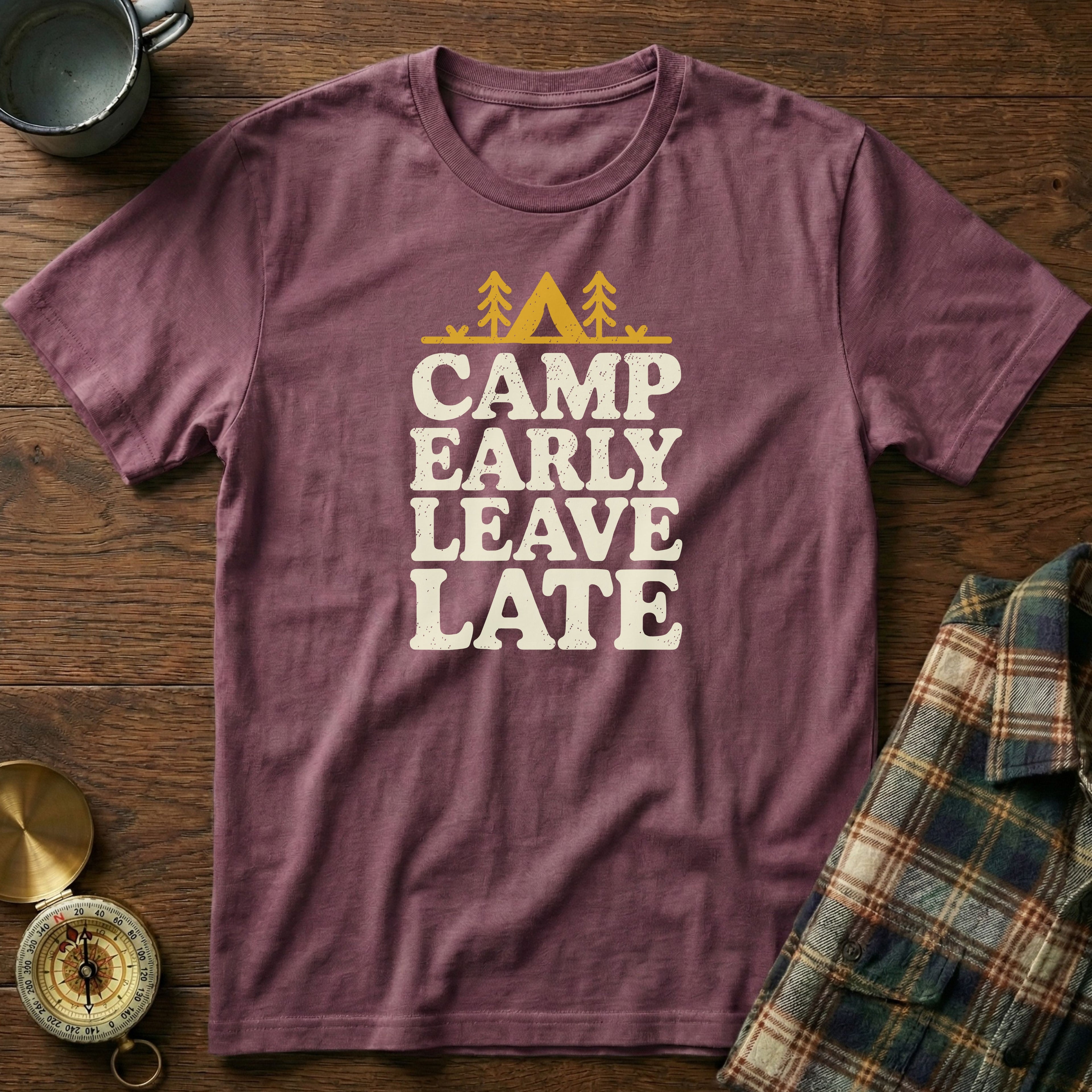 Camp Early Leave Late T-Shirt in Berry