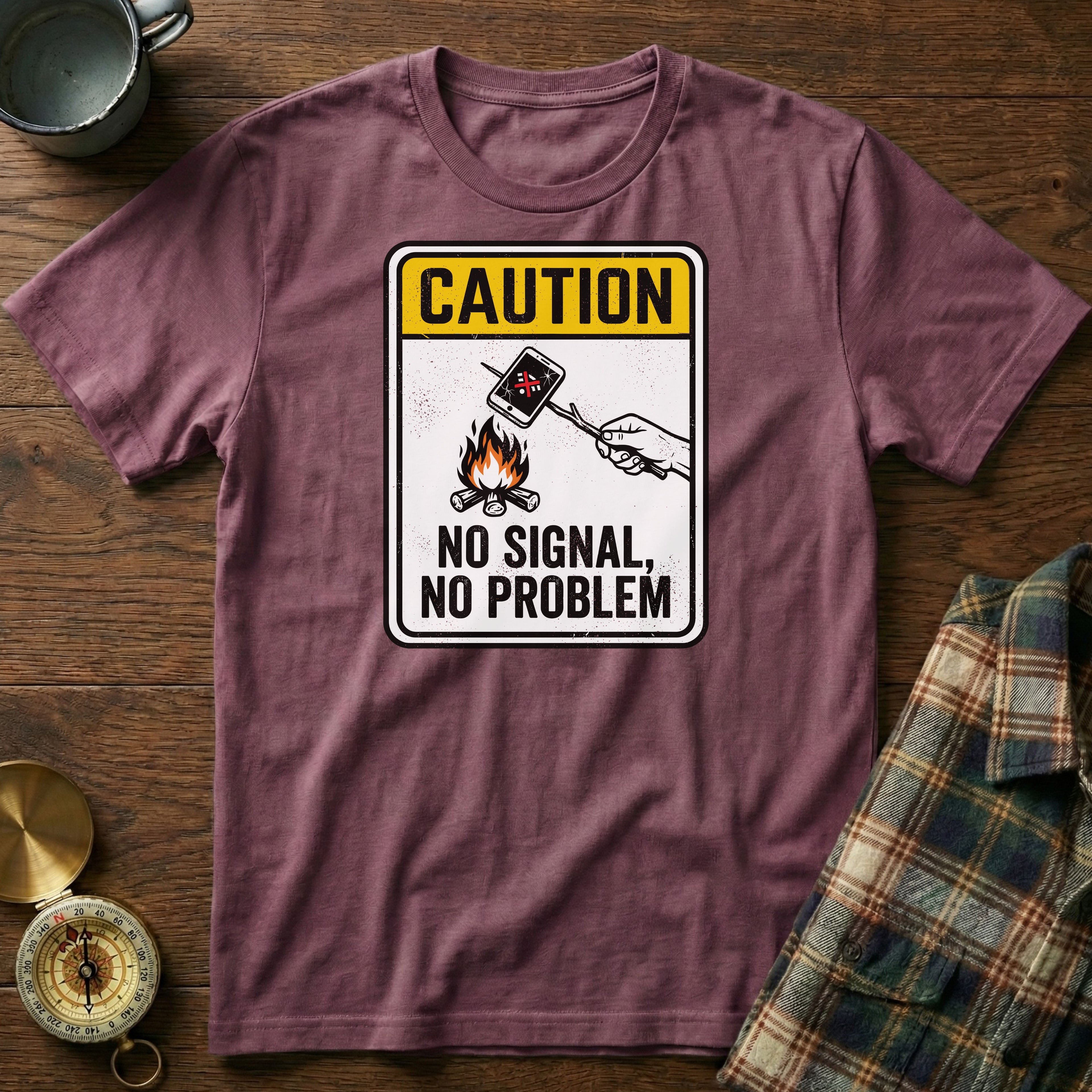 Caution: No Signal No Problem T-Shirt in Berry