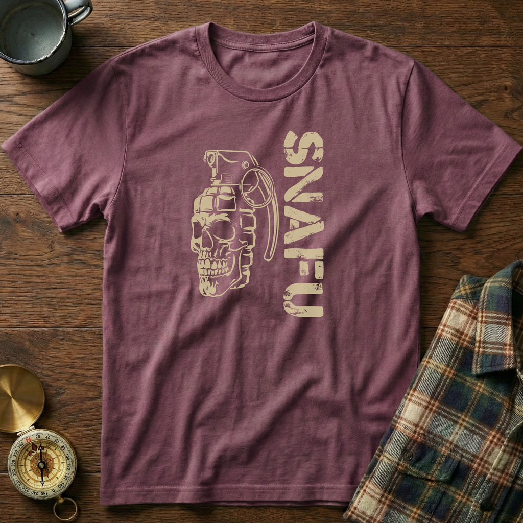 SNAFU Skull Grenade T-Shirt in Berry