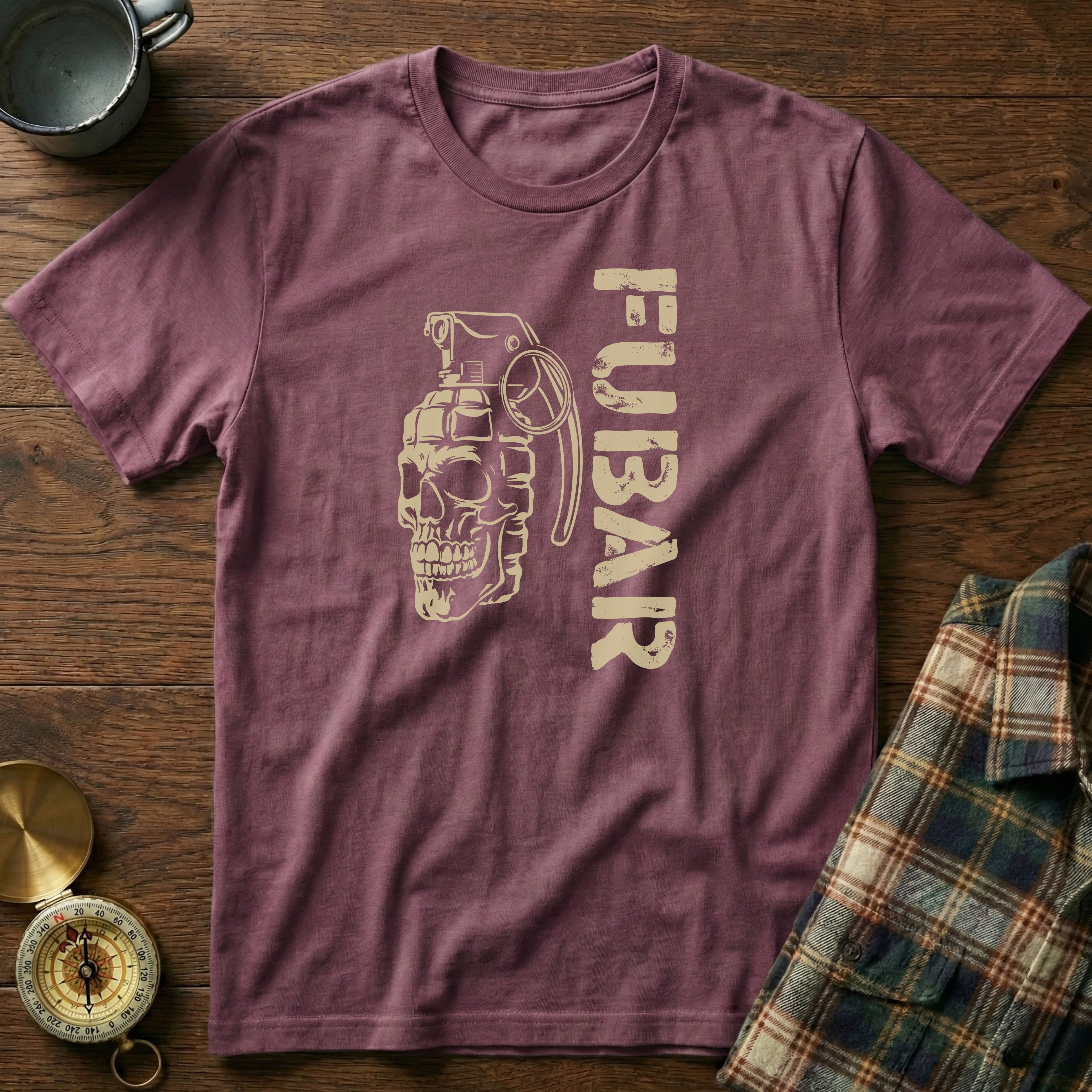 FUBAR Skull Grenade T-Shirt in Berry