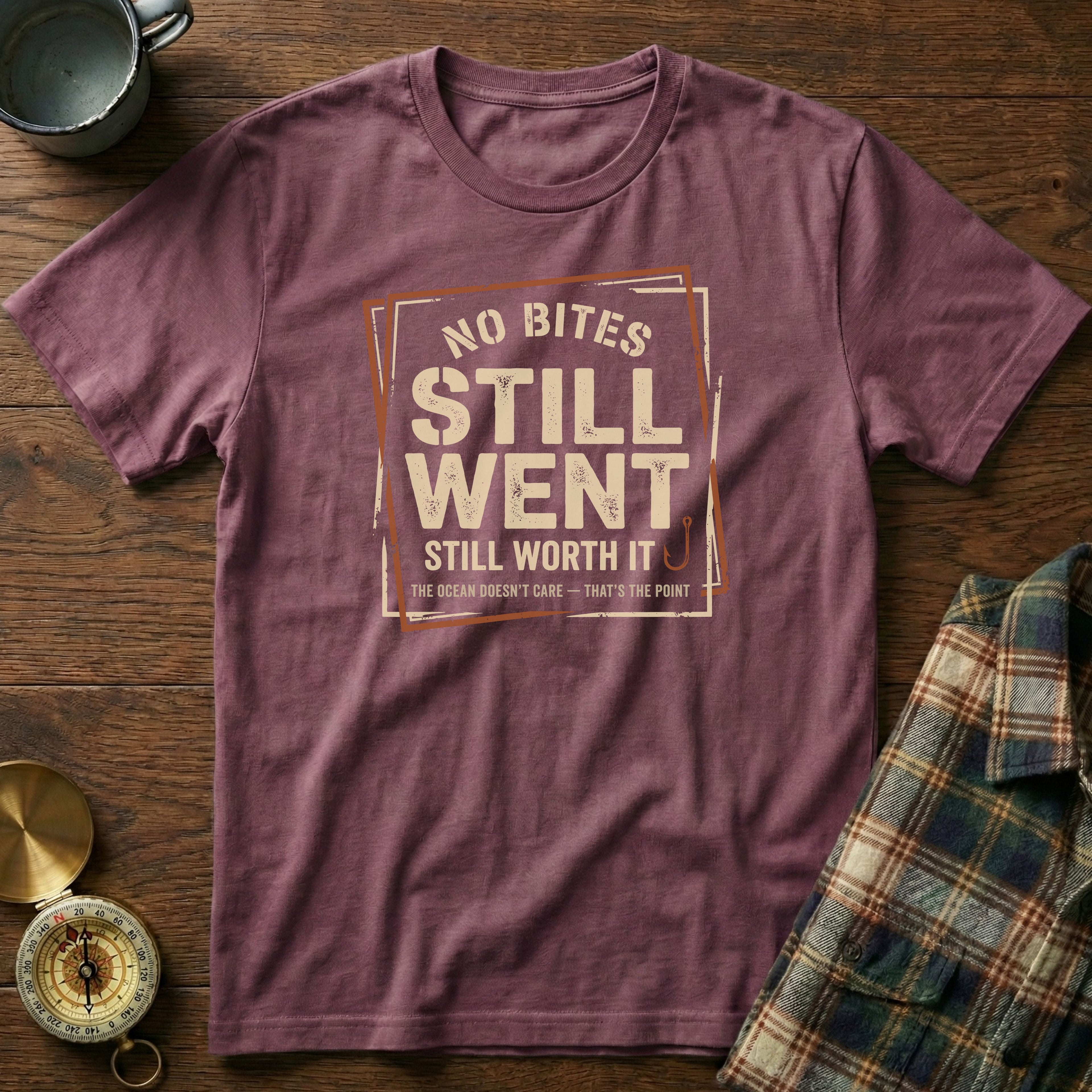 No Bites Still Went Still Worth It T-shirt in Berry