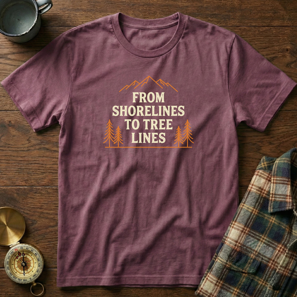 From Shorelines To Tree Lines T-Shirt in Berry