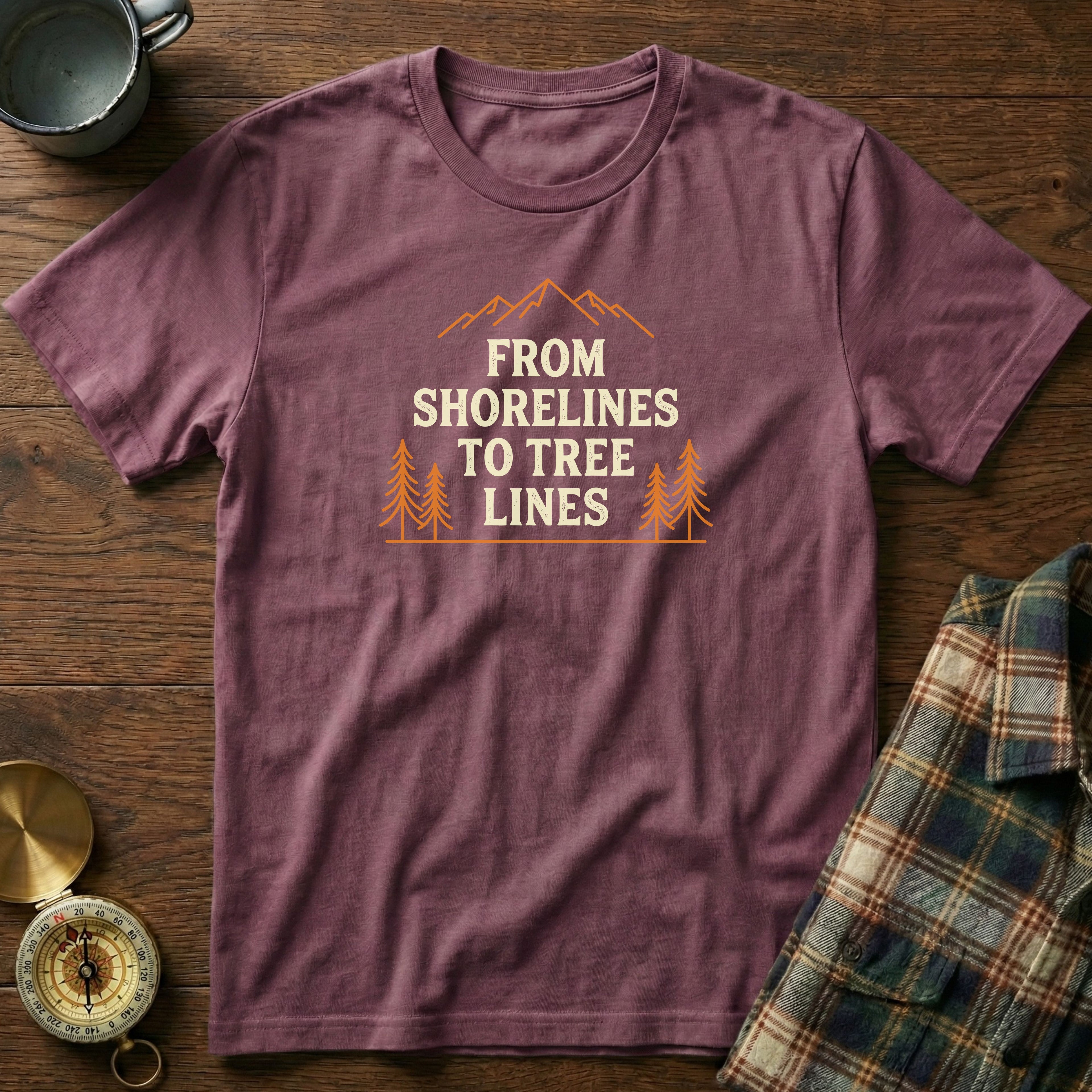 From Shorelines To Tree Lines T-Shirt in Berry