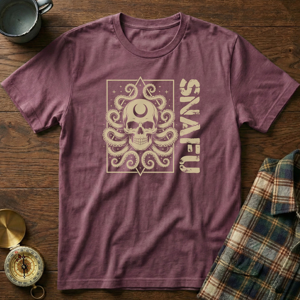 SNAFU Octopus Skull T-Shirt in Berry