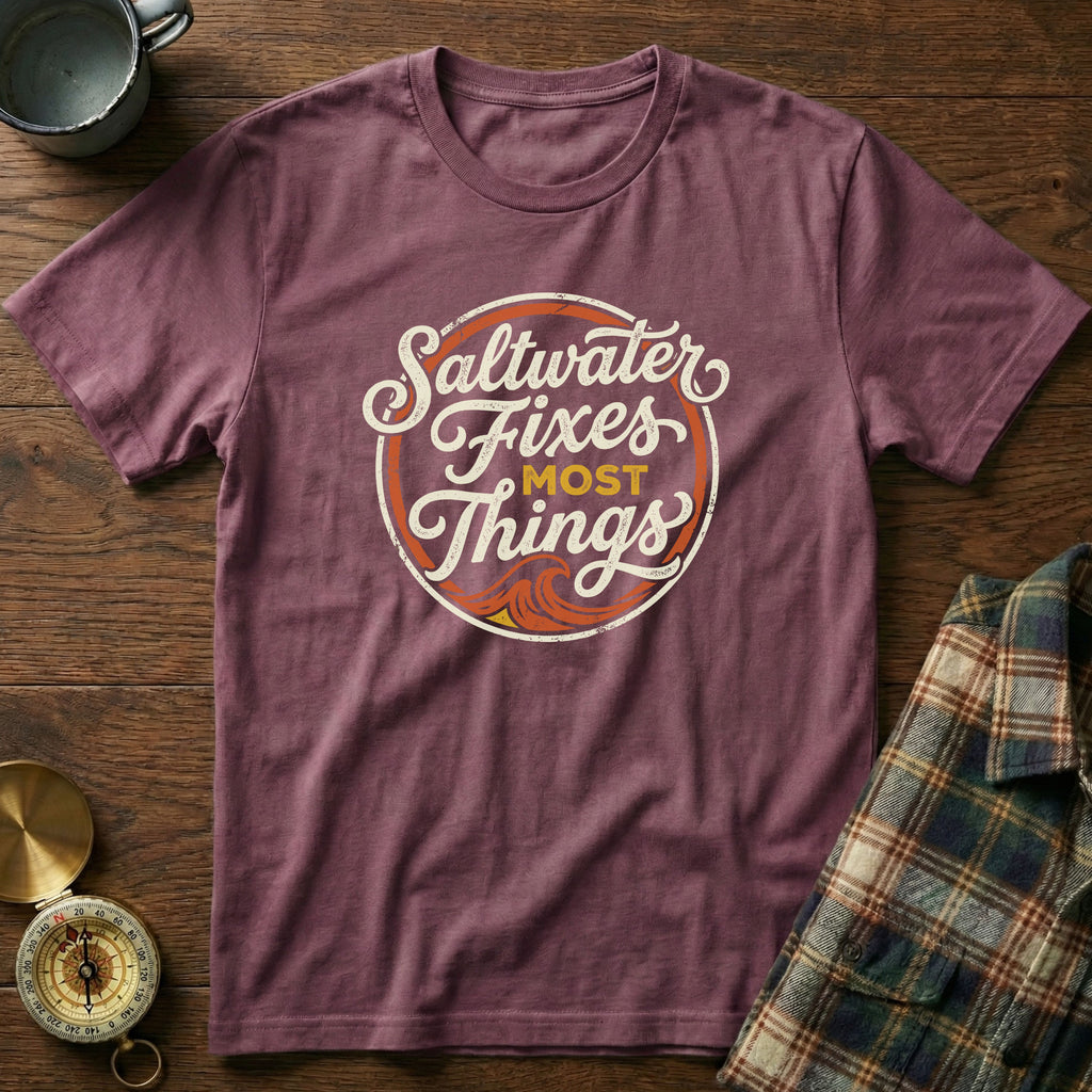 Coastal Retro 'Saltwater' Statement T-Shirt in Berry