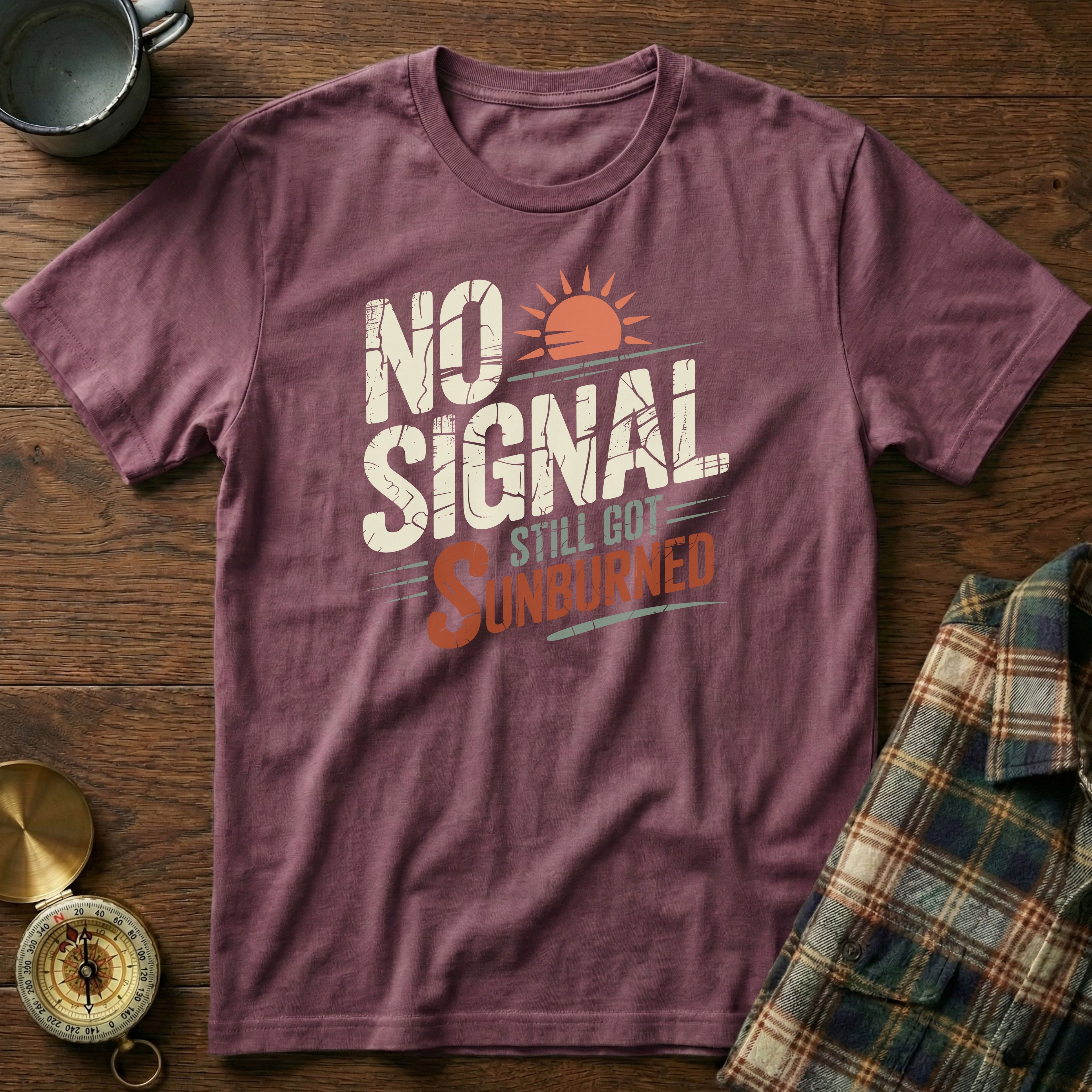 No Signal Still Got Sunburned Coastal Local T-Shirt in Berry