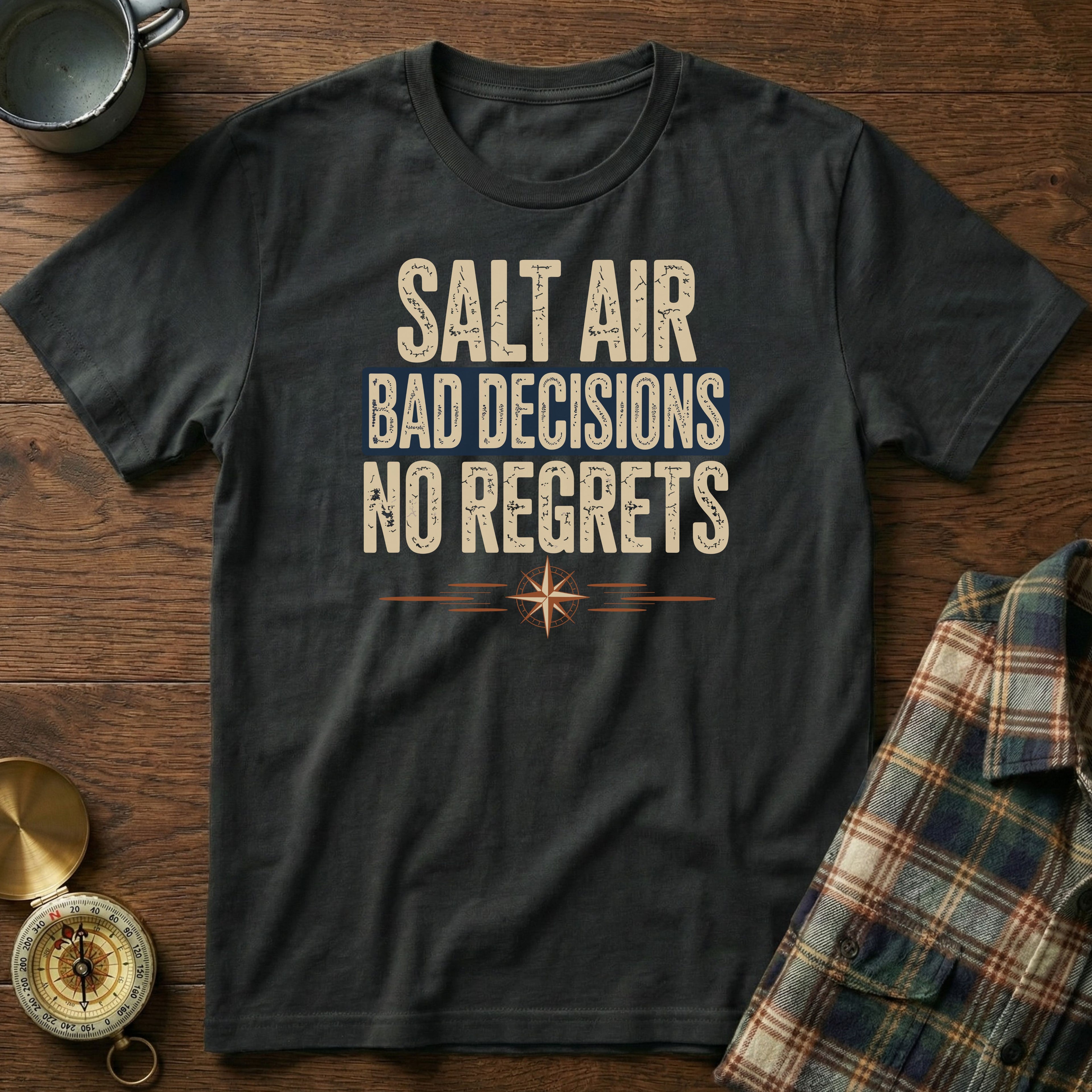 Salt Air Bad Decisions No Regrets Nautical T-Shirt in Black