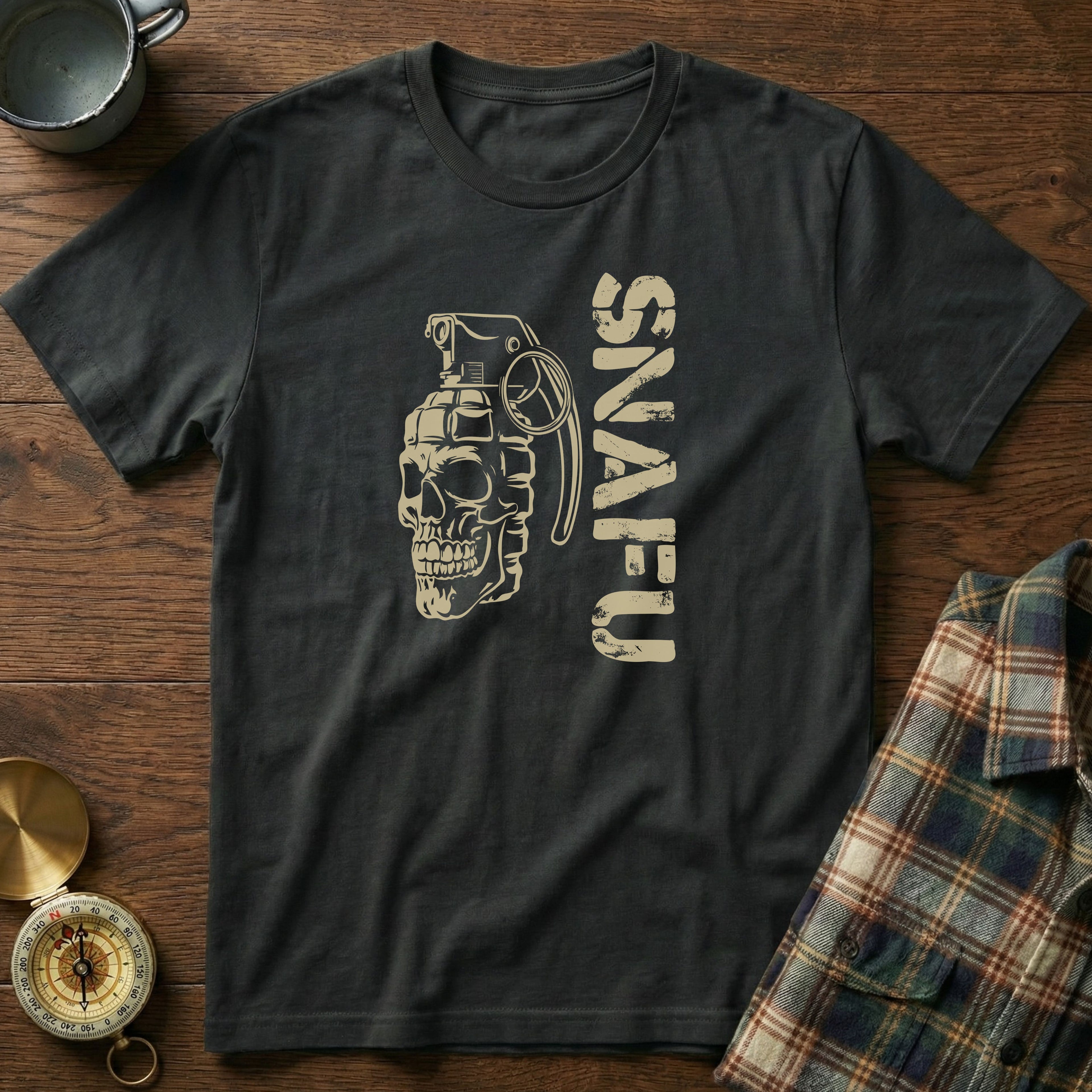 SNAFU Skull Grenade T-Shirt in Black