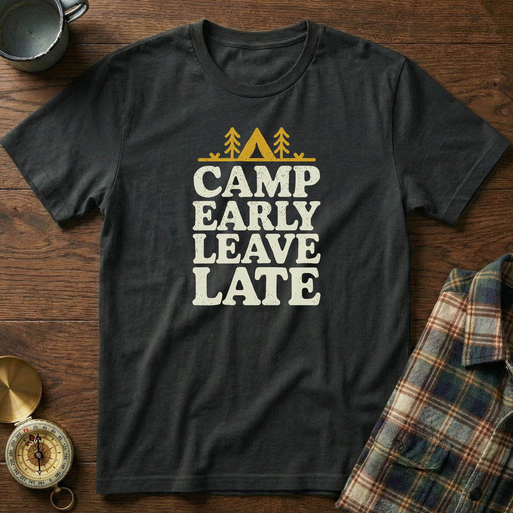 Camp Early Leave Late T-Shirt in Black
