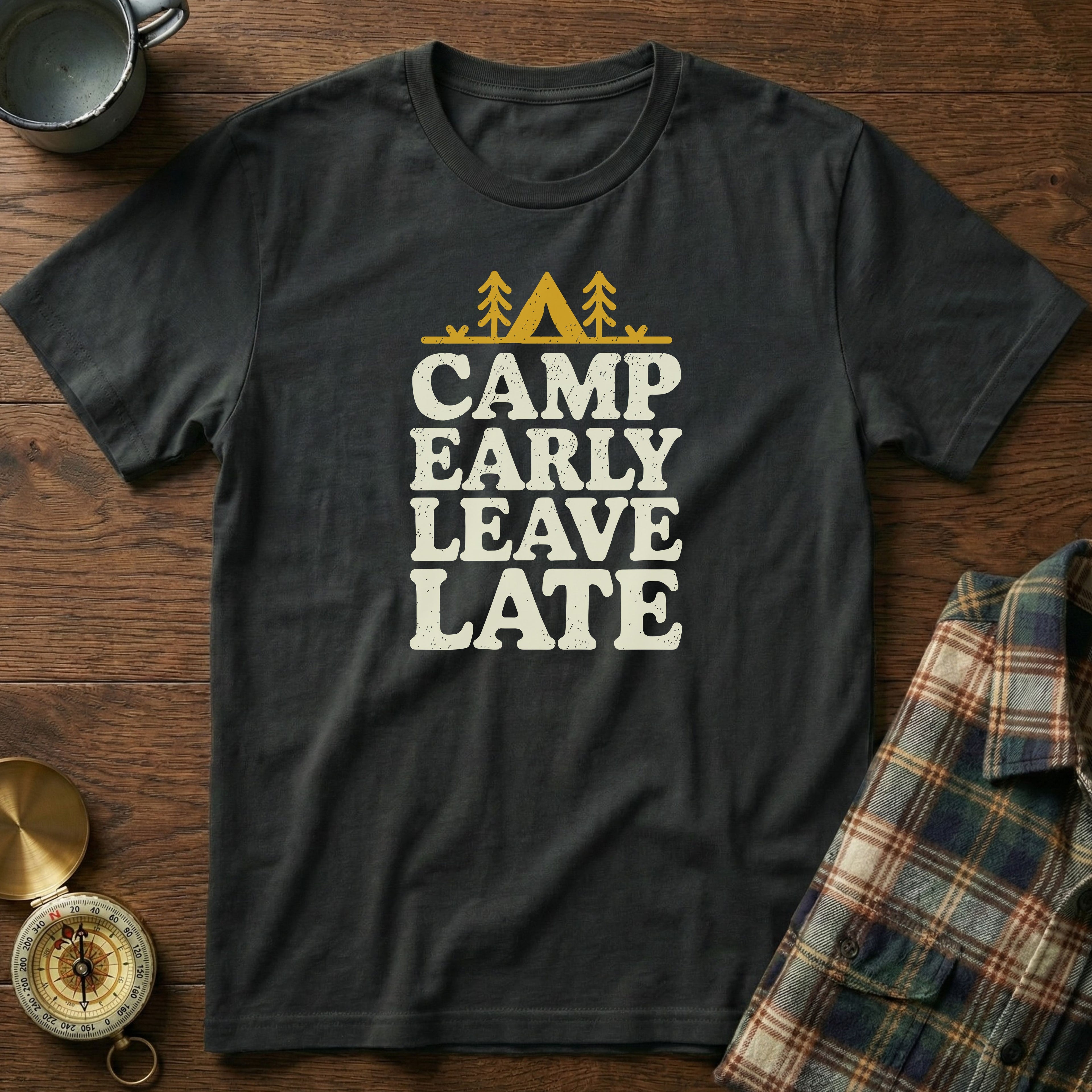 Camp Early Leave Late T-Shirt in Black