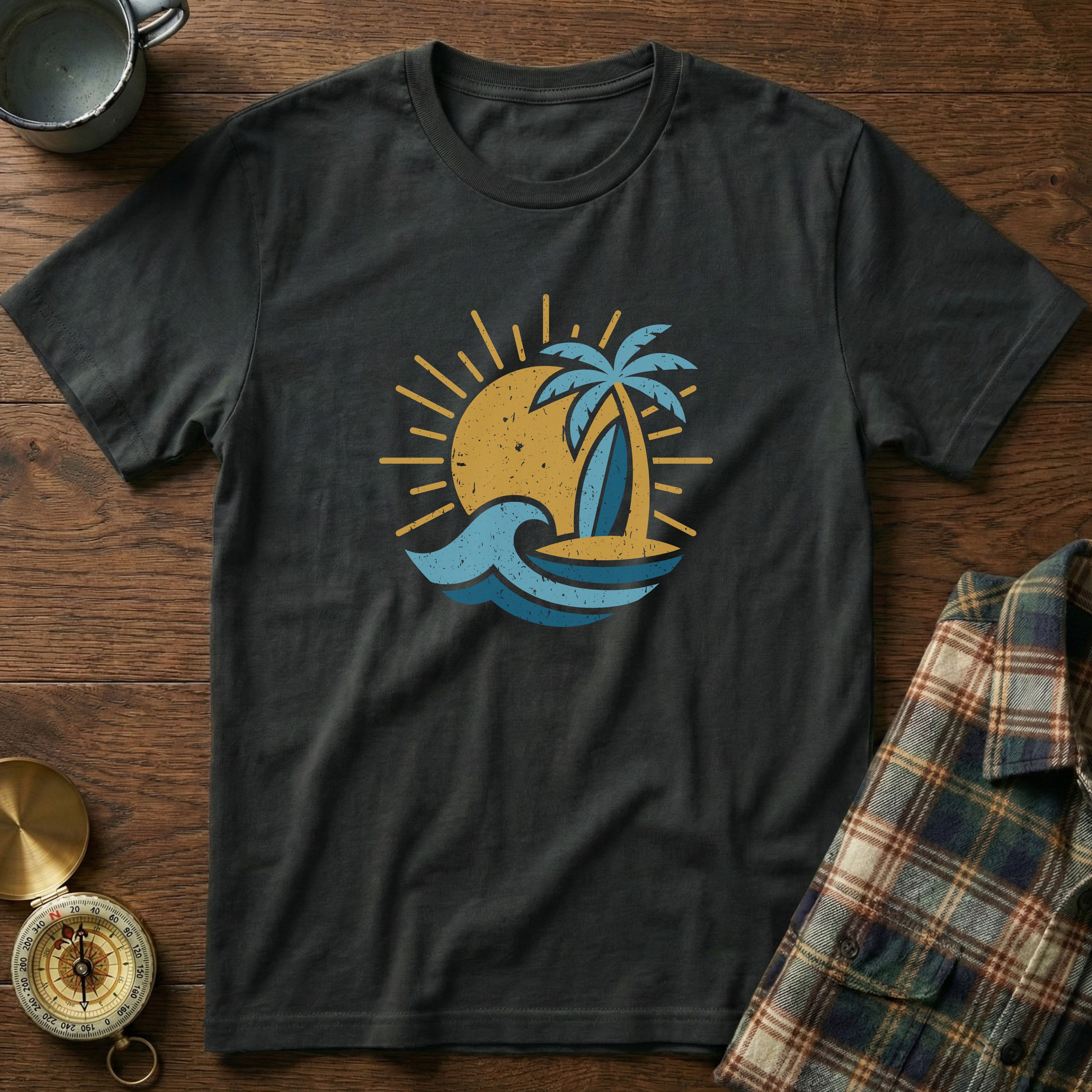 Vintage Island Sun Surf T-Shirt in Black