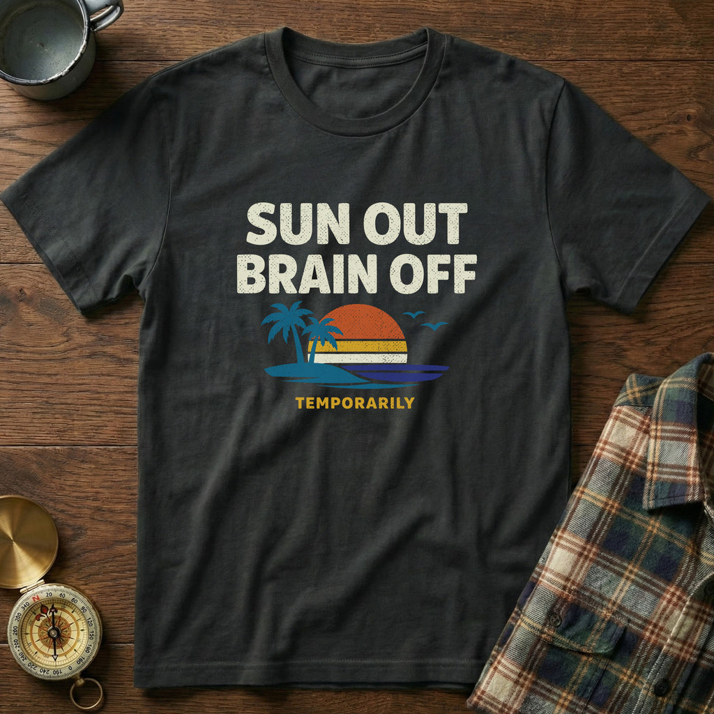 Sun Out Brain Off Retro Beach T-Shirt in Black