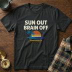 Sun Out Brain Off Retro Beach T-Shirt in Black