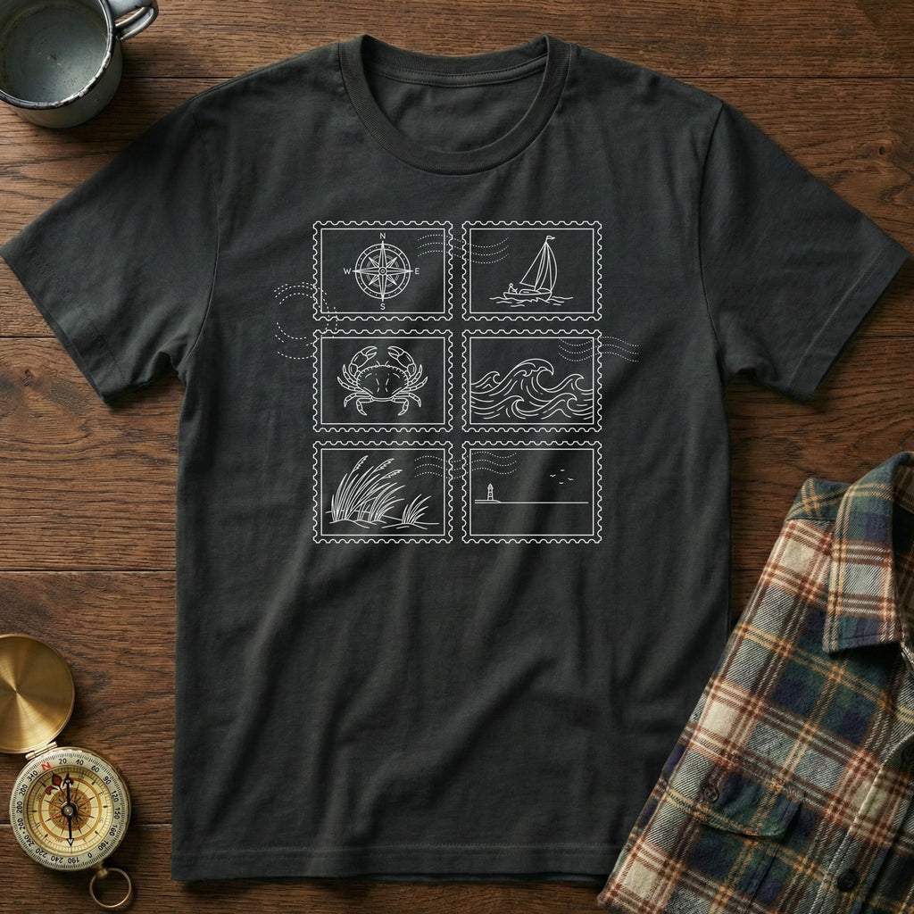 Coastal Wanderer Stamp Collection T-shirt in Black