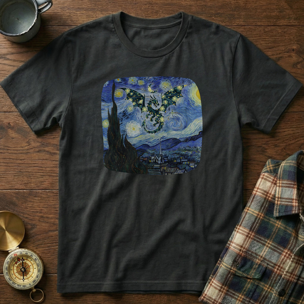 Dragon in Starry Night Van Gogh T-Shirt in Black