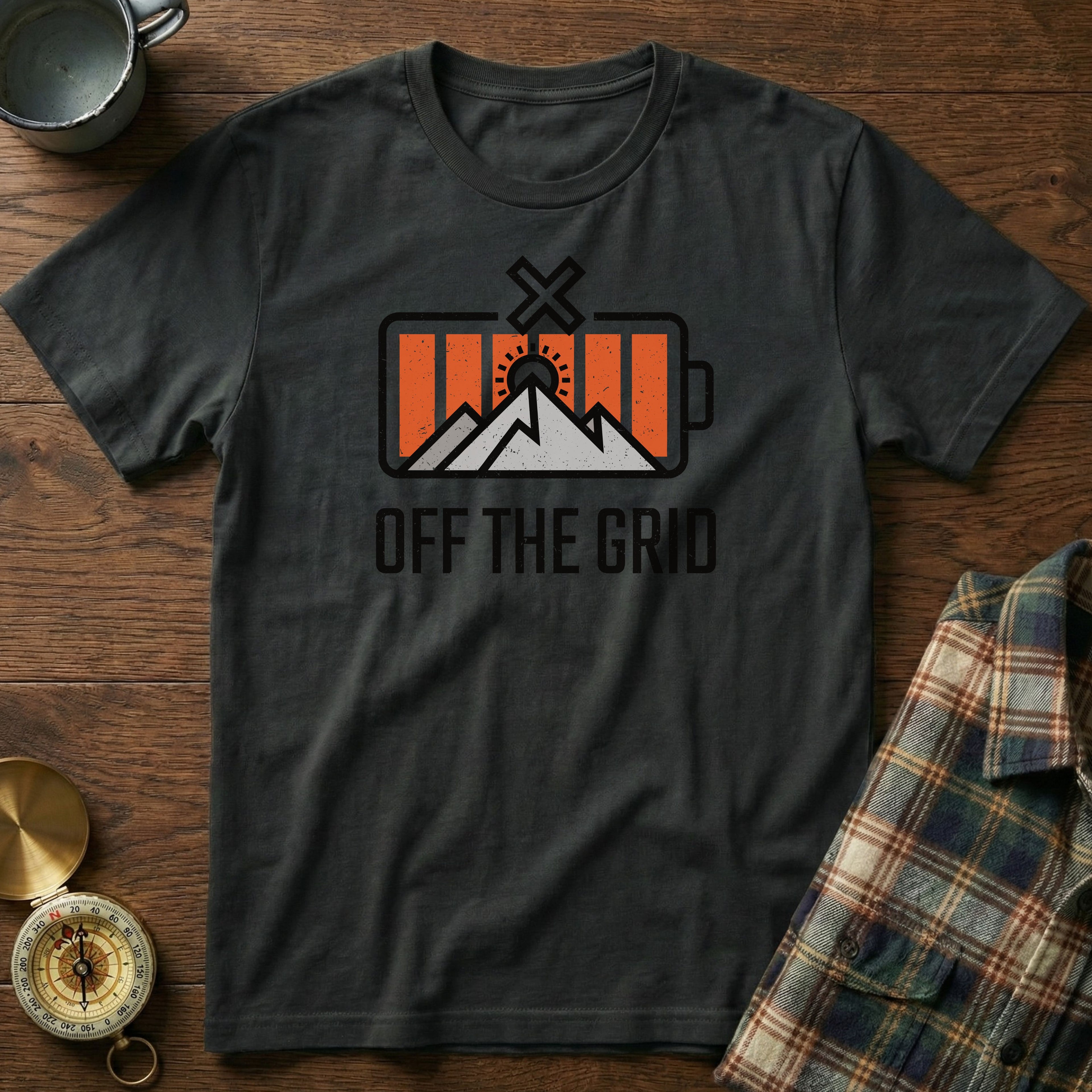 Off The Grid Retro Battery T-Shirt in Black