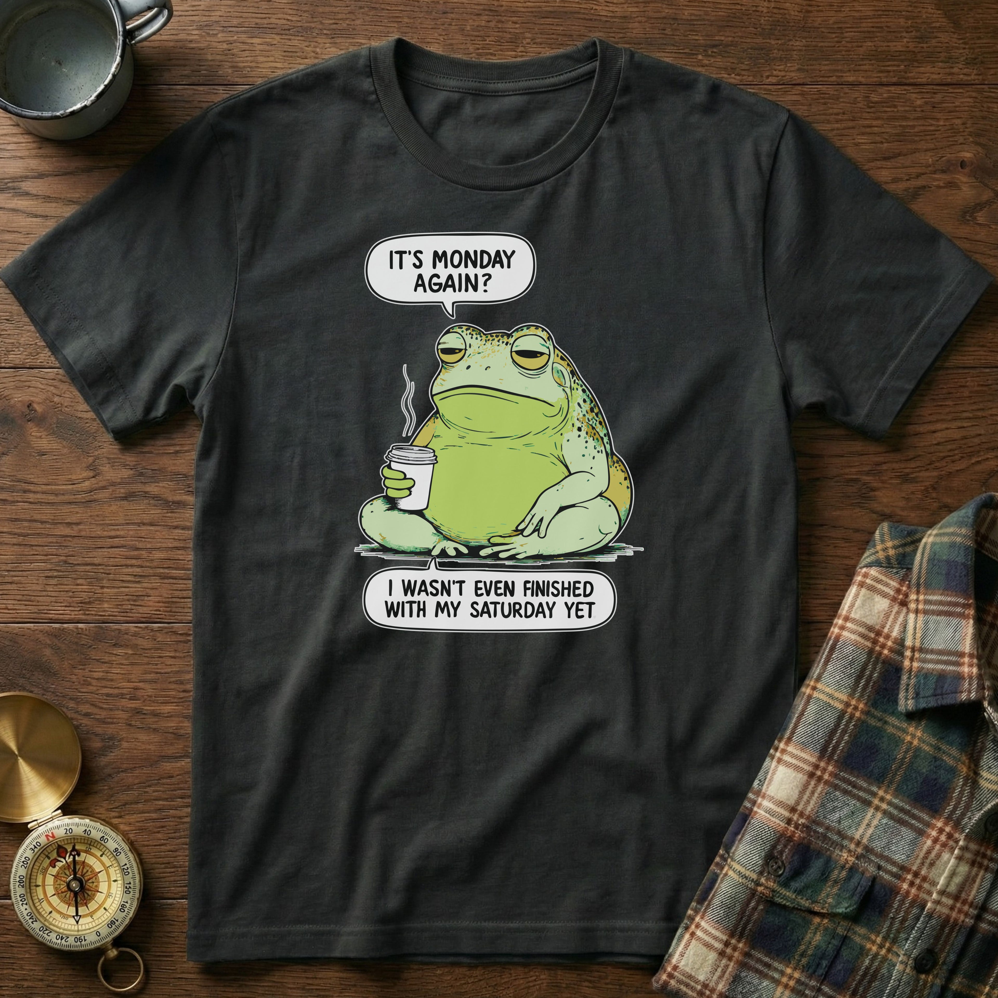 Funny Monday Frog Coffee T-Shirt in Black