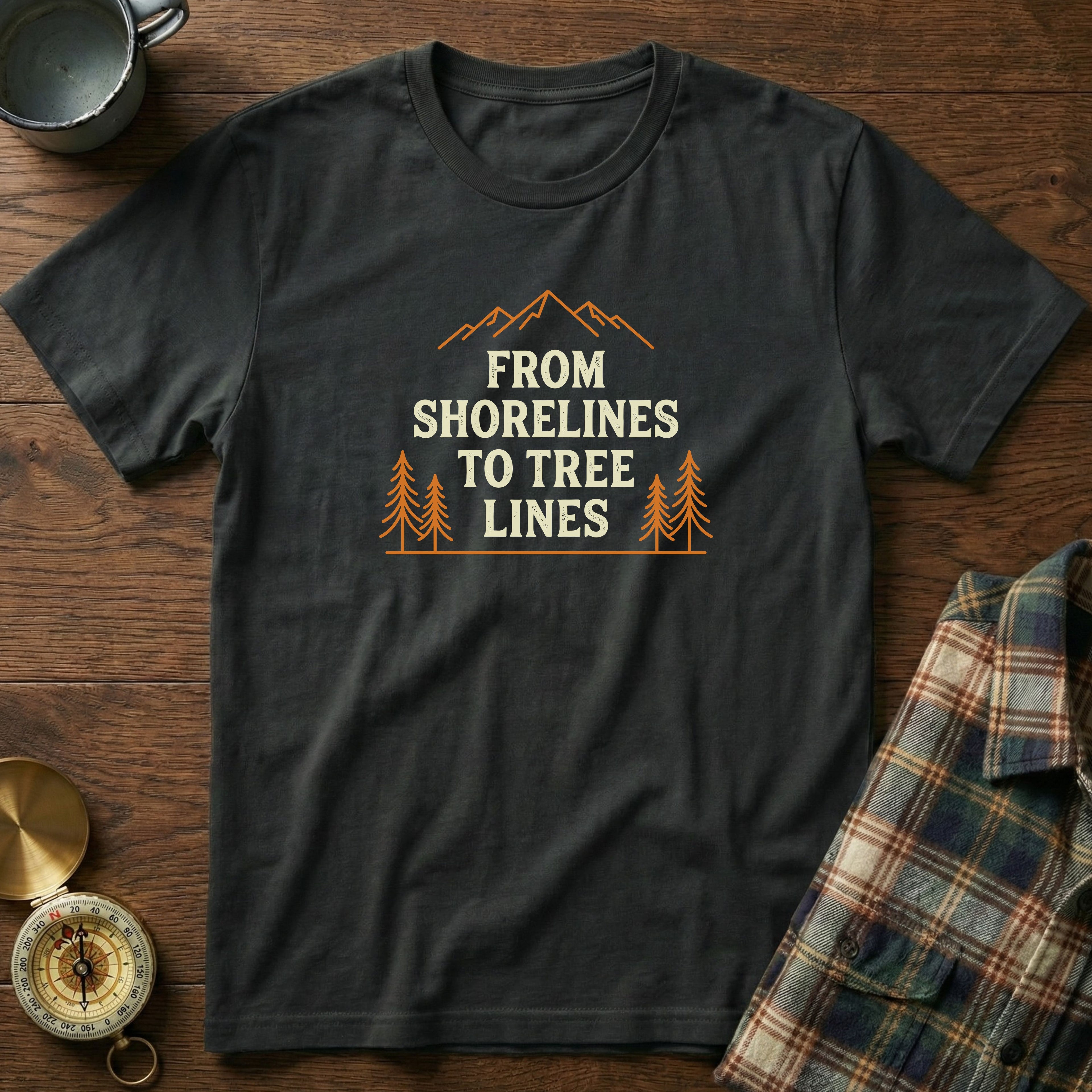 From Shorelines To Tree Lines T-Shirt in Black