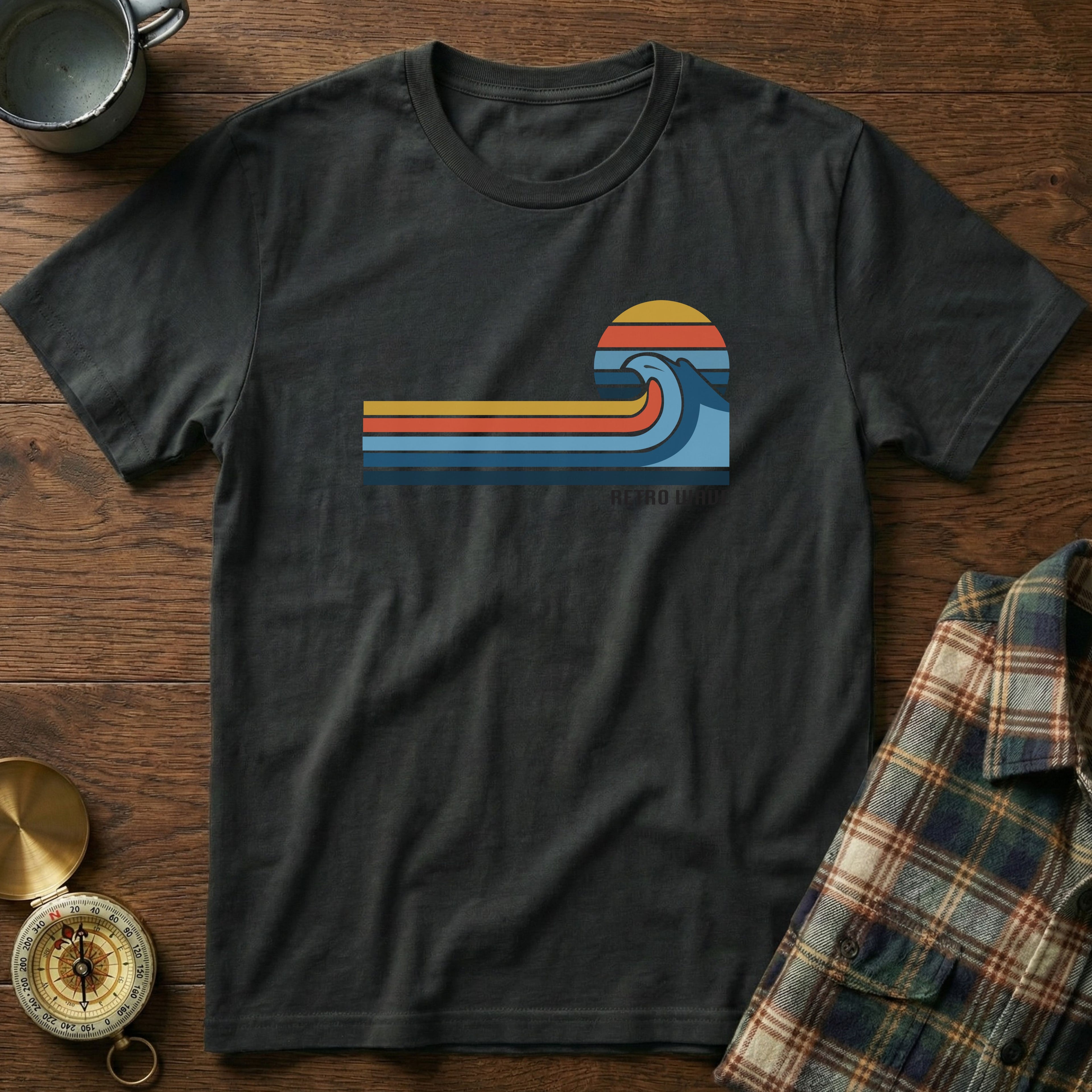 California Retro Wave Surf & Sun Graphic T-Shirt in Black