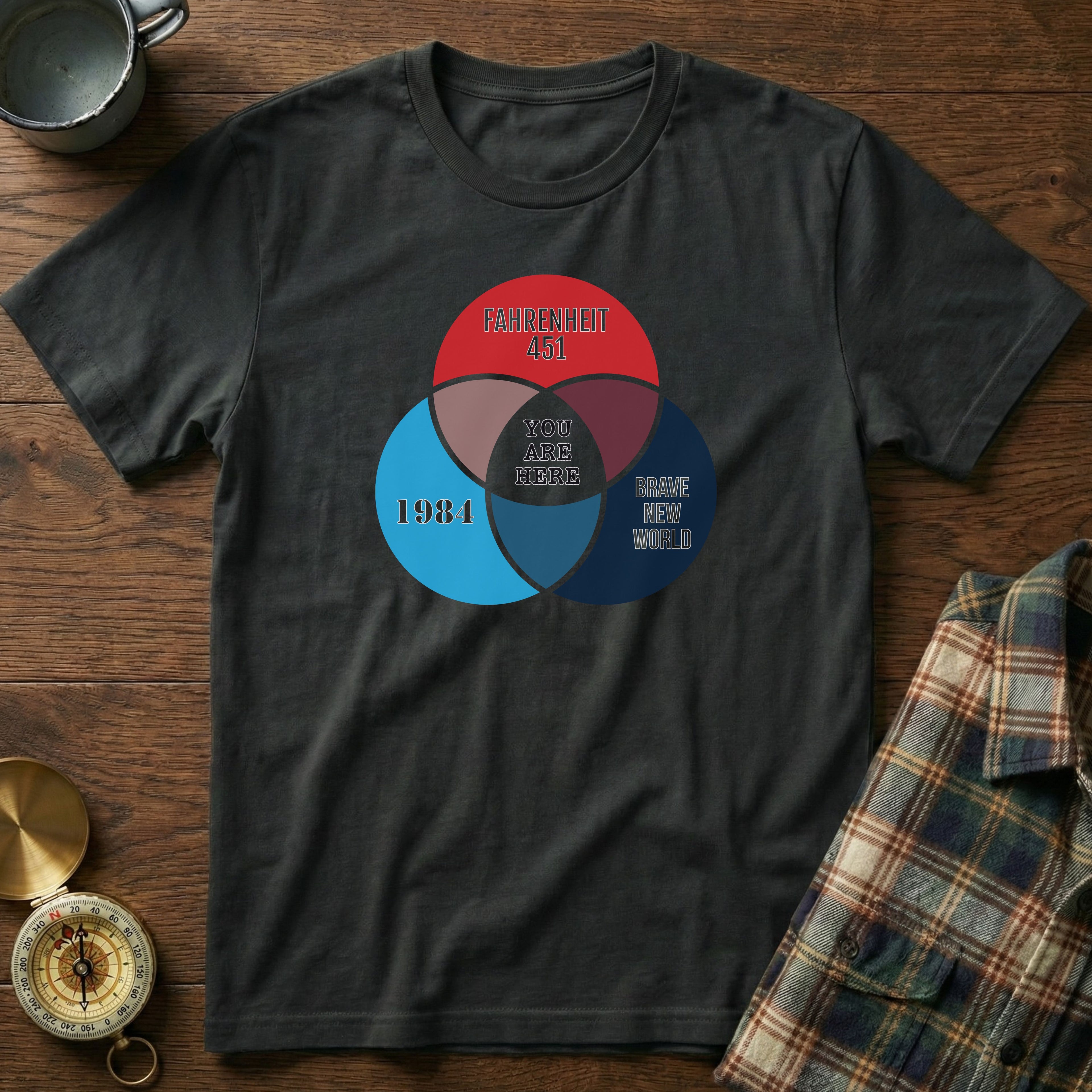 Dystopian Novels Venn Diagram T-Shirt in Black