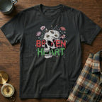 Broken Heart Skull Floral Goth T-Shirt in Black