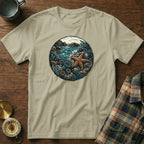 T-shirt with a circular ocean scene featuring a starfish and coral.