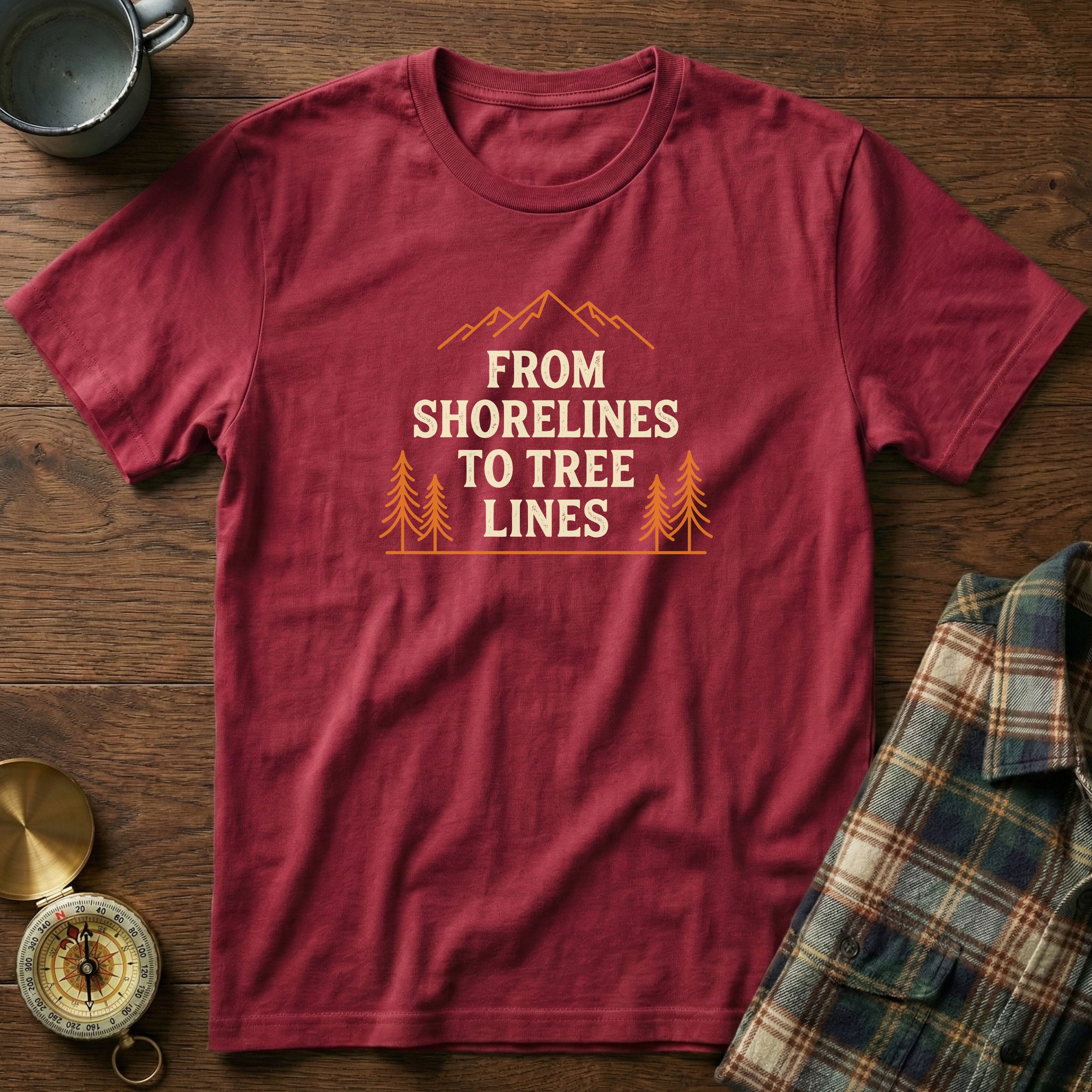 From Shorelines To Tree Lines T-Shirt in Crimson