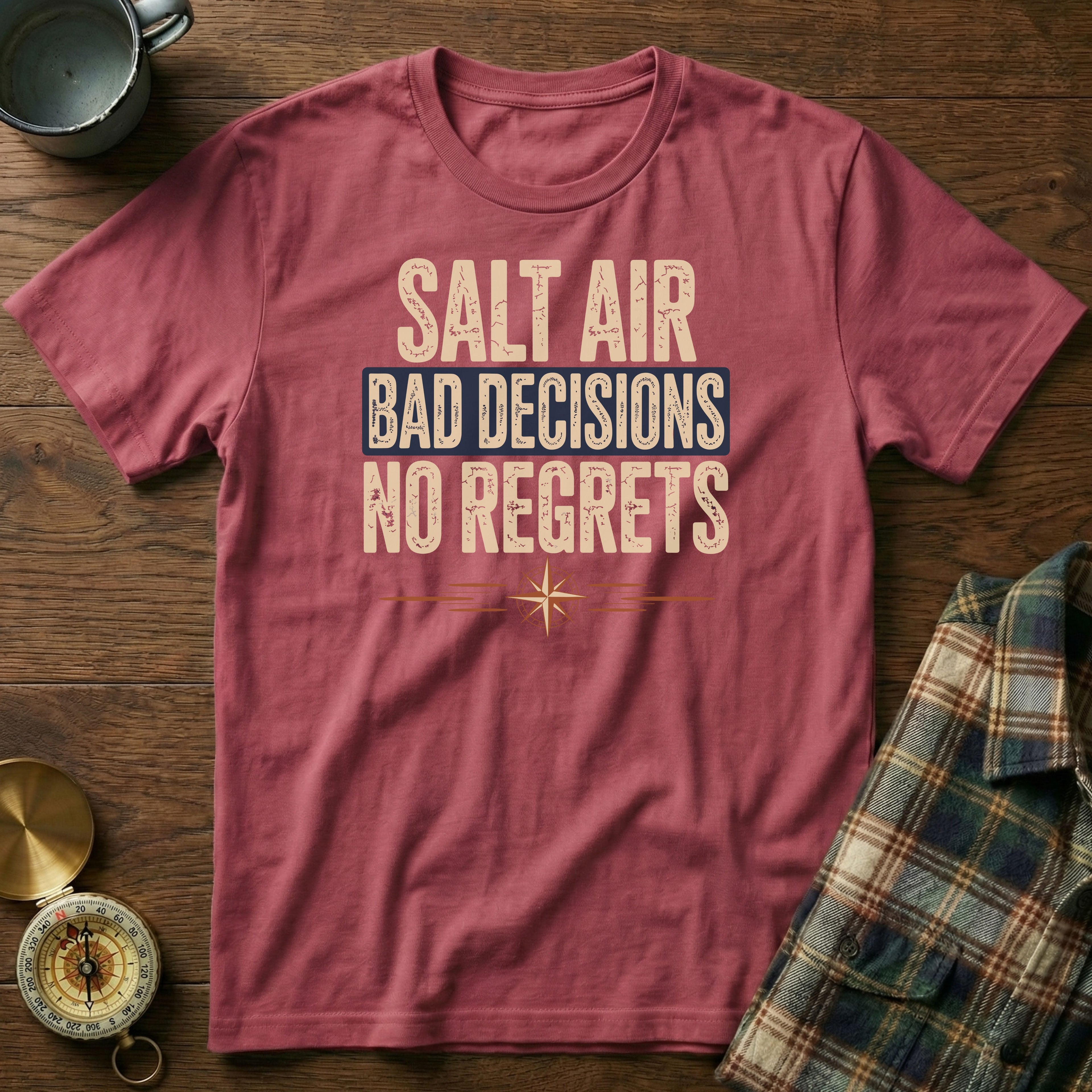 Salt Air Bad Decisions No Regrets Nautical T-Shirt in Crimson