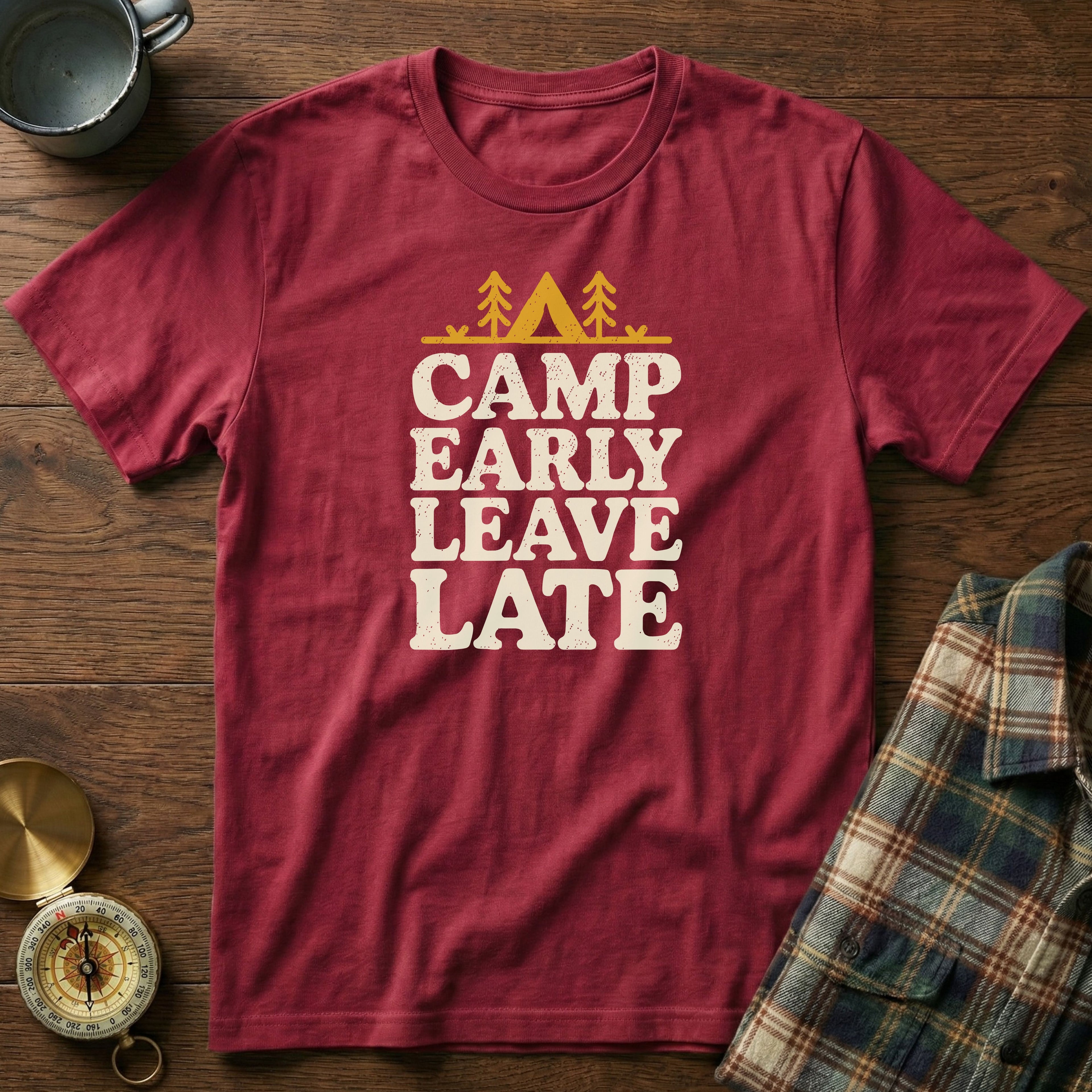 Camp Early Leave Late T-Shirt in Crimson