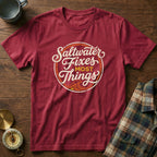 Coastal Retro 'Saltwater' Statement T-Shirt in Crimson
