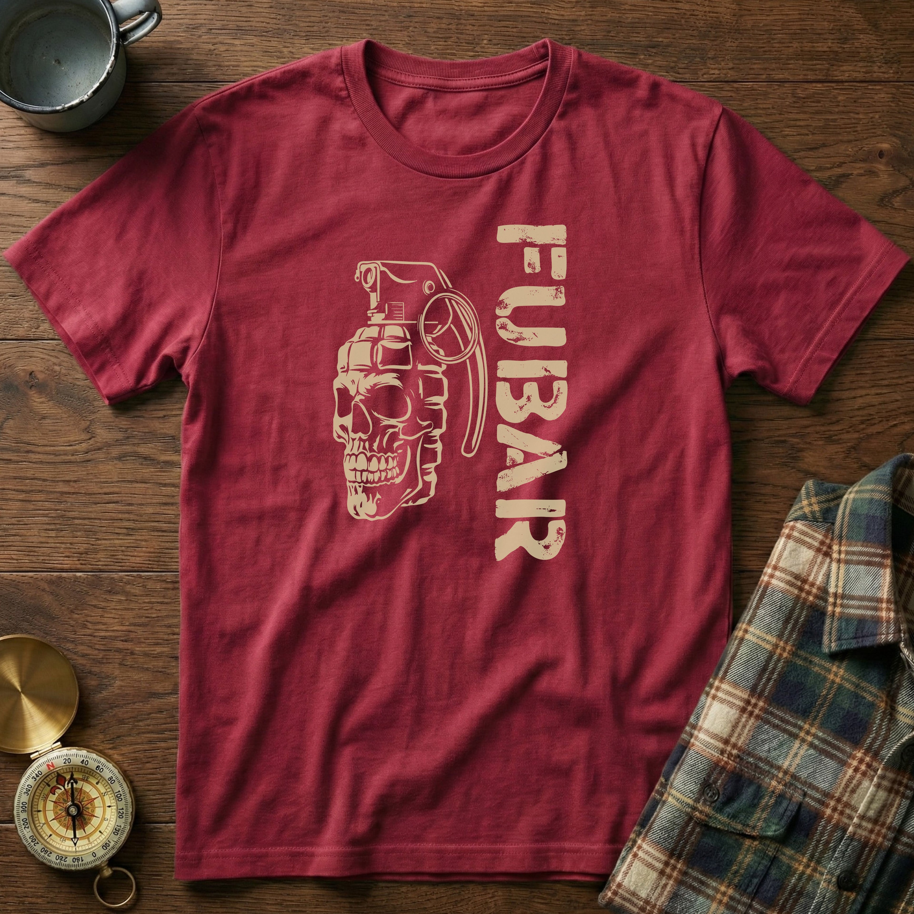 FUBAR Skull Grenade T-Shirt in Crimson