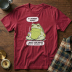 Funny Monday Frog Coffee T-Shirt in Crimson