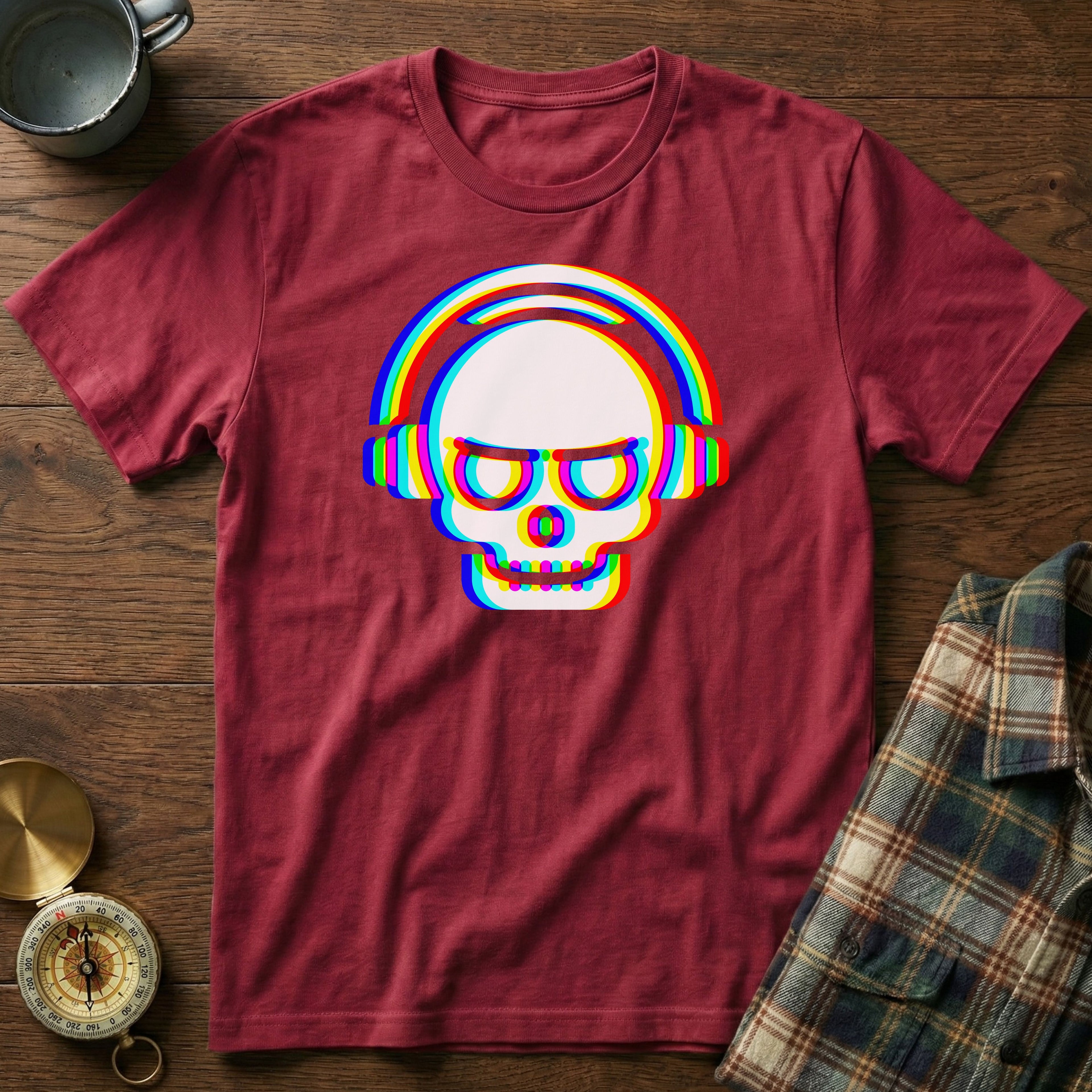Rave DJ Skull T-Shirt in Crimson