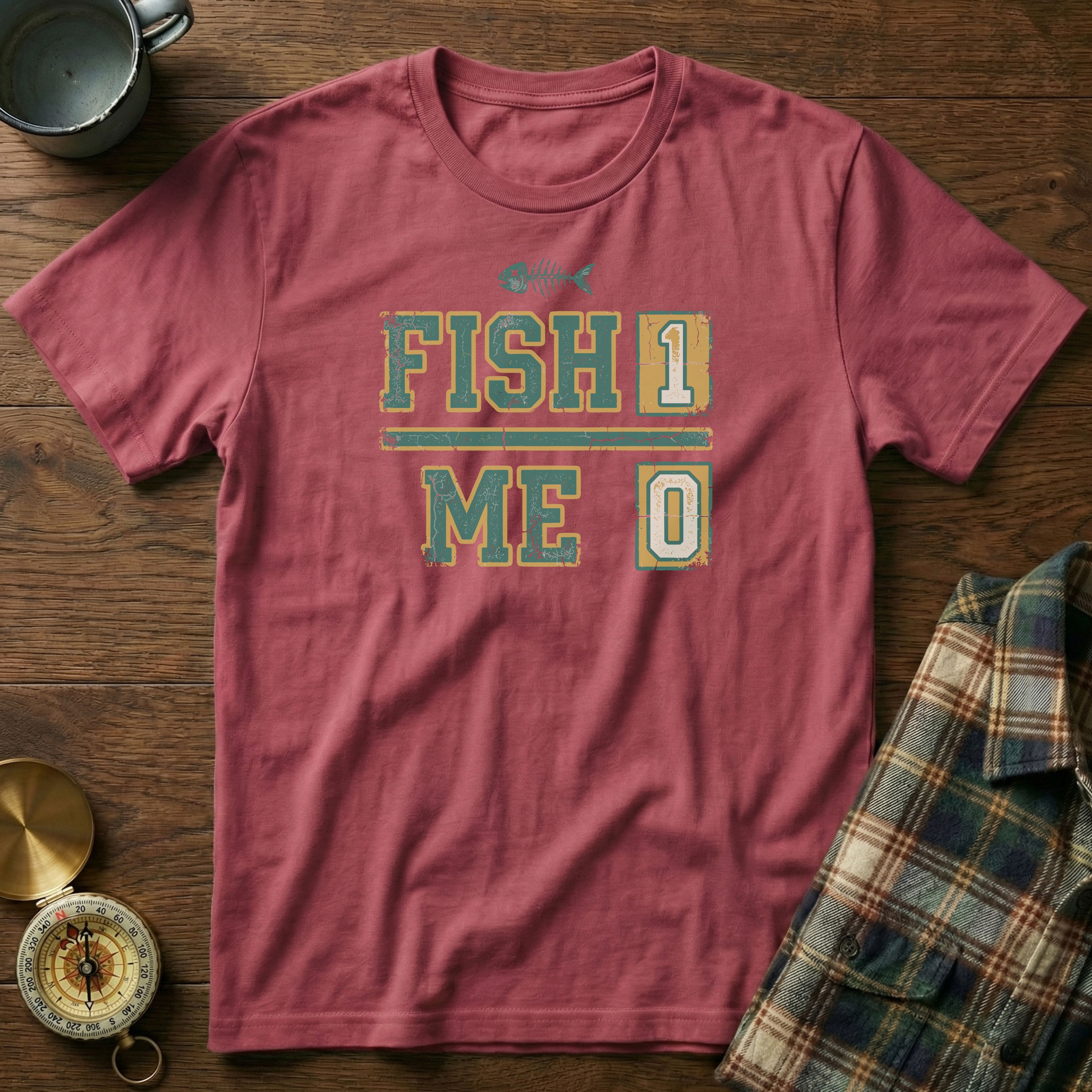 Local Angler Humor Fish 1 Me 0 Snarky Fishing T-Shirt in Crimson