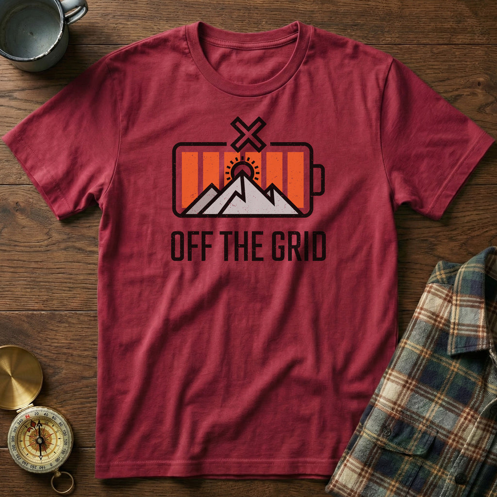 Off The Grid Retro Battery T-Shirt in Crimson