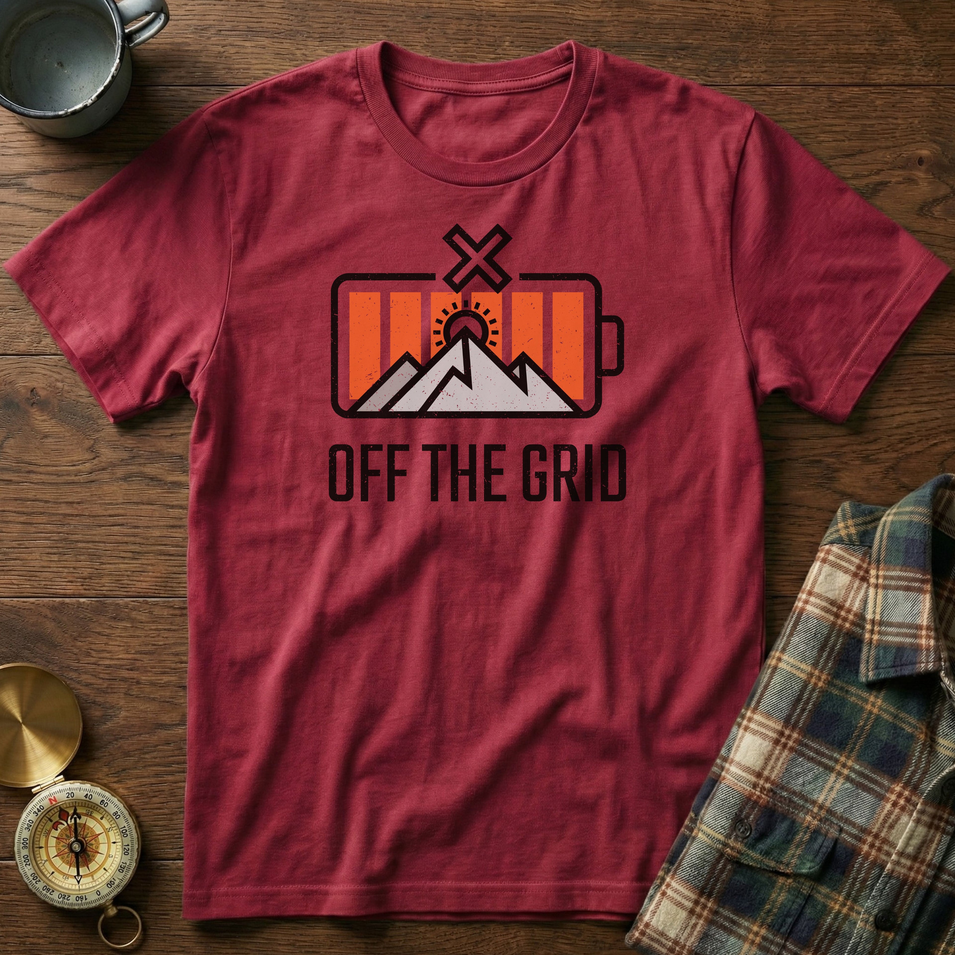 Off The Grid Retro Battery T-Shirt in Crimson