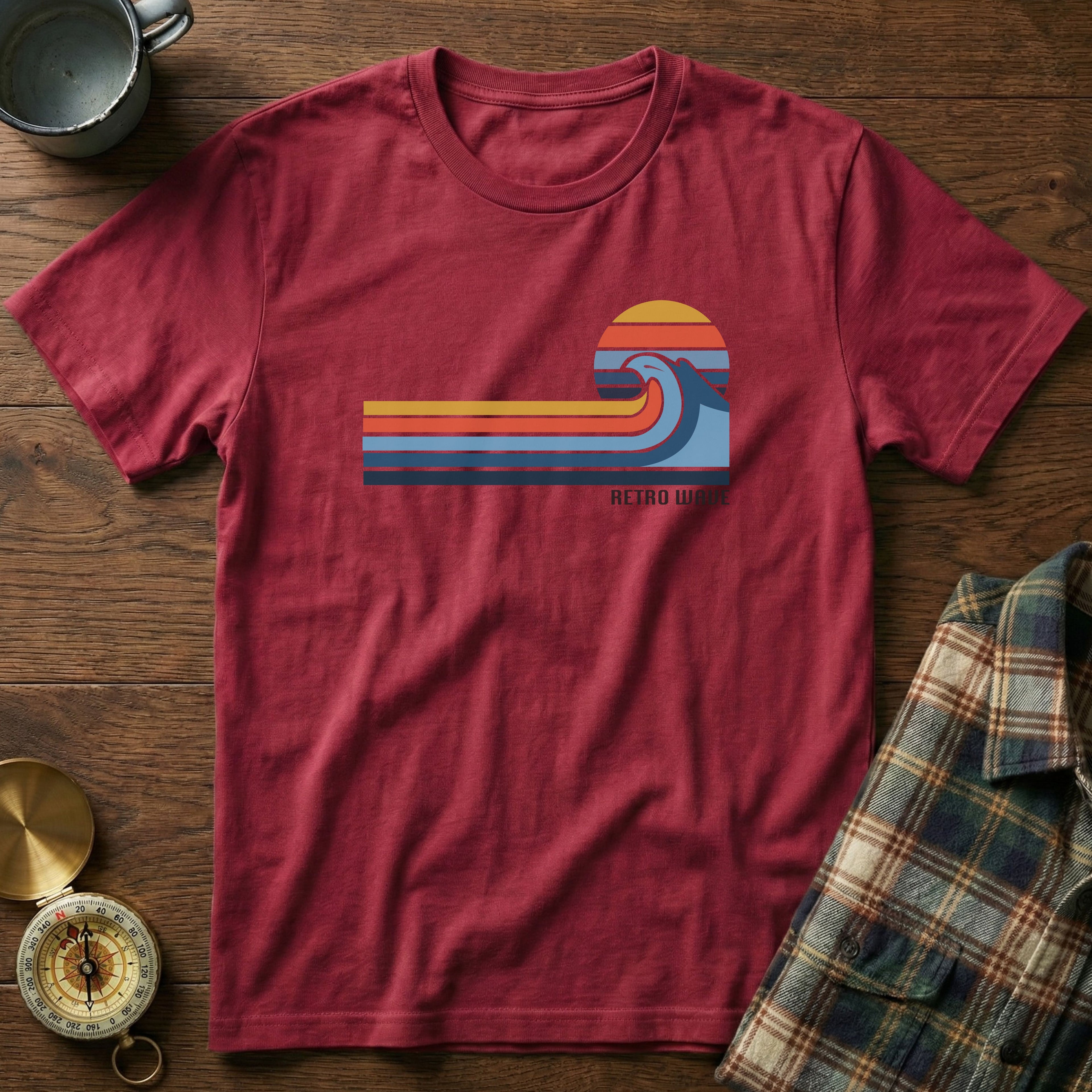 California Retro Wave Surf & Sun Graphic T-Shirt in Crimson