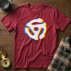 45 Vinyl Adapter Glitch T-Shirt in Crimson