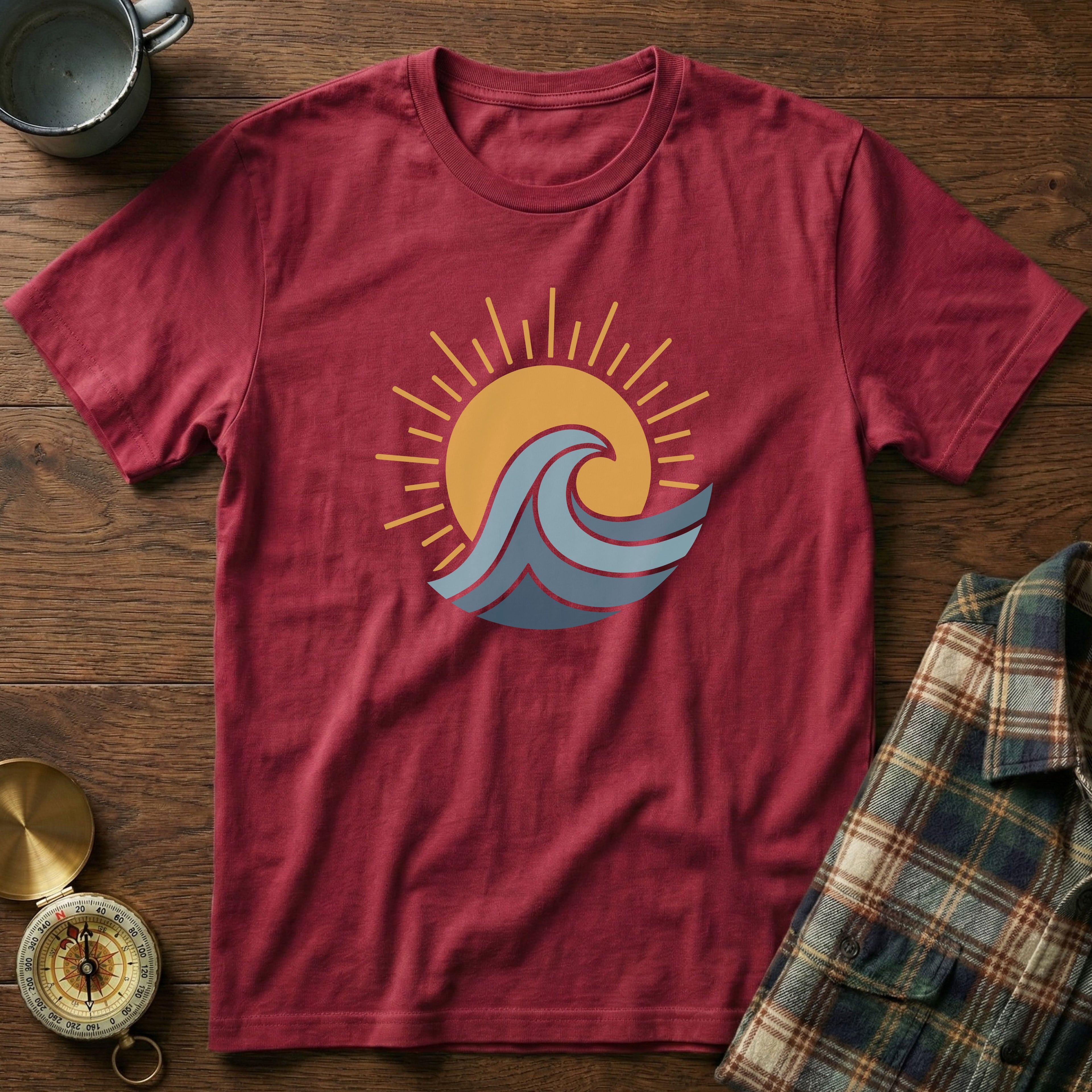 Sun Surf and Waves Graphic T-Shirt in Crimson