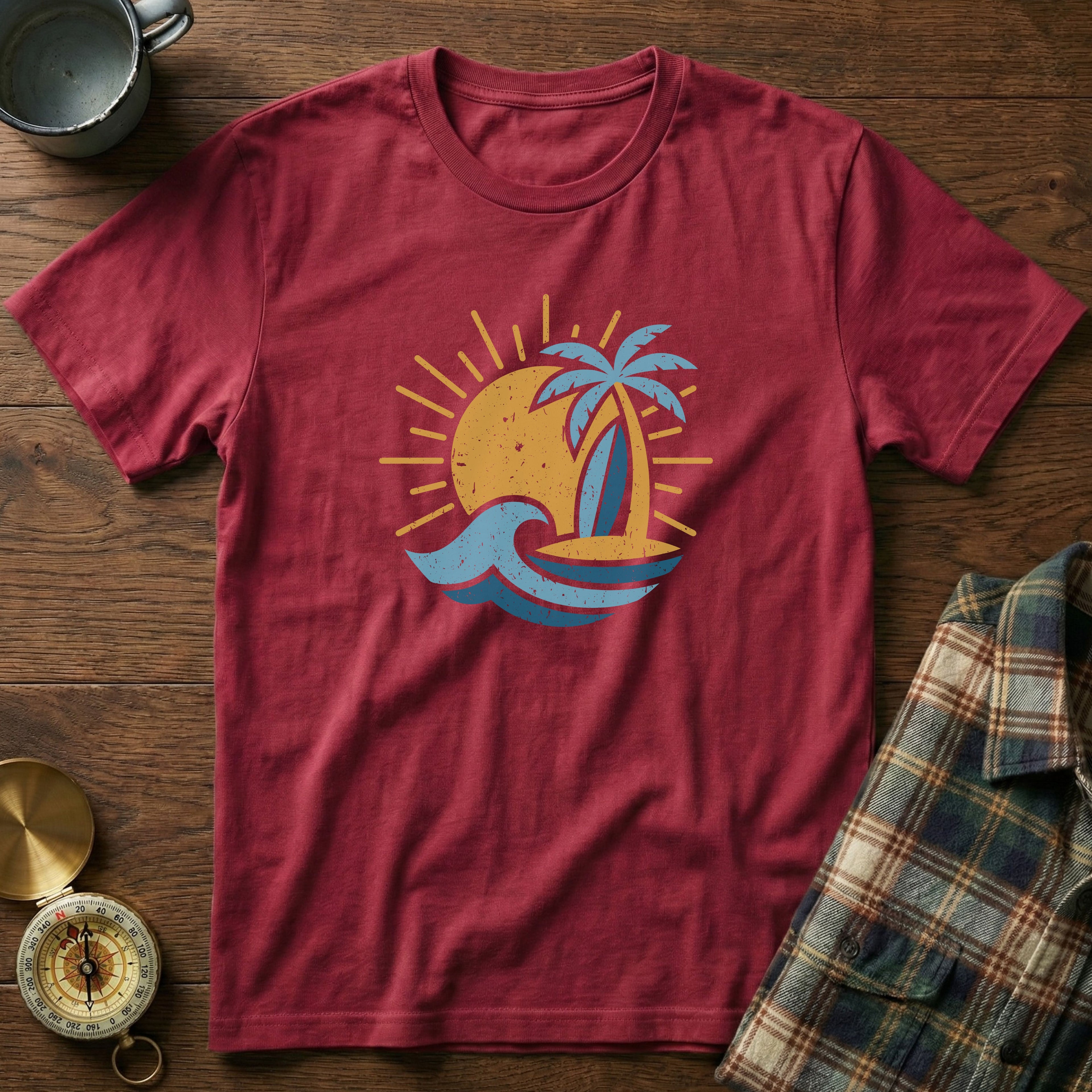 Vintage Island Sun Surf T-Shirt in Crimson