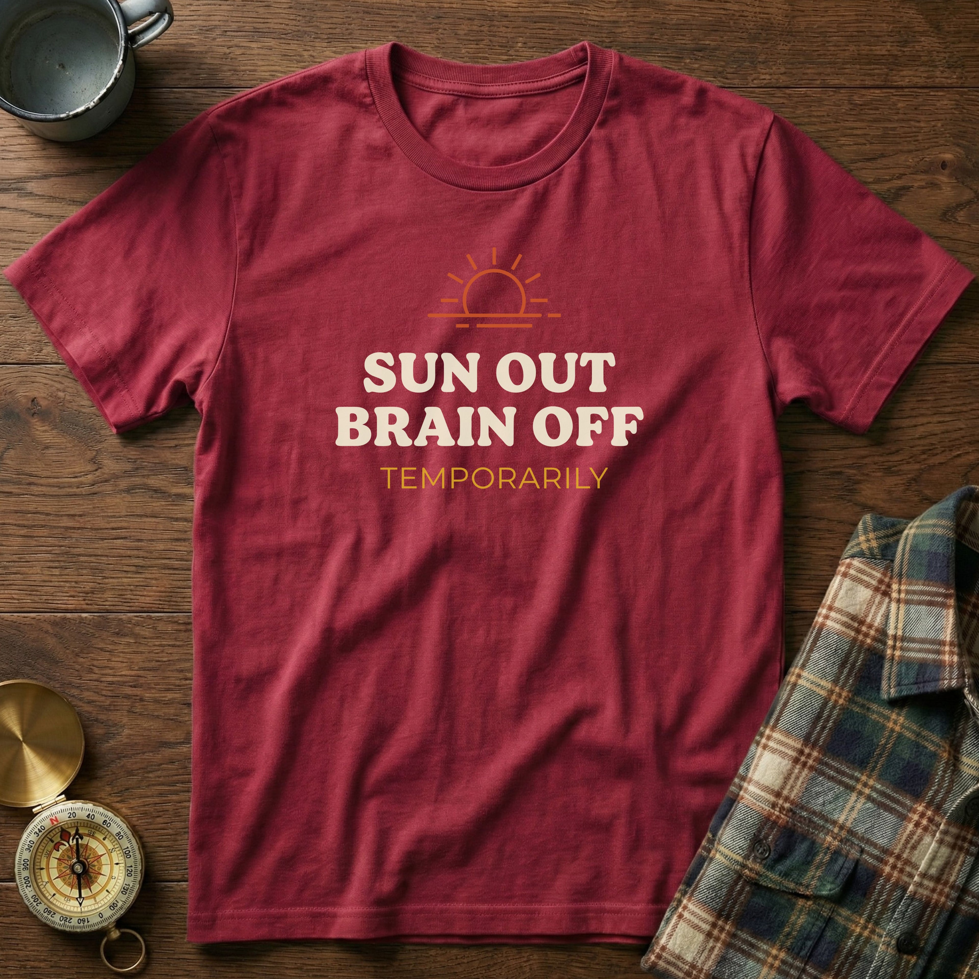 Coastal Escape Sun Out Brain Off T-Shirt in Crimson
