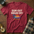 Sun Out Brain Off Retro Beach T-Shirt in Crimson