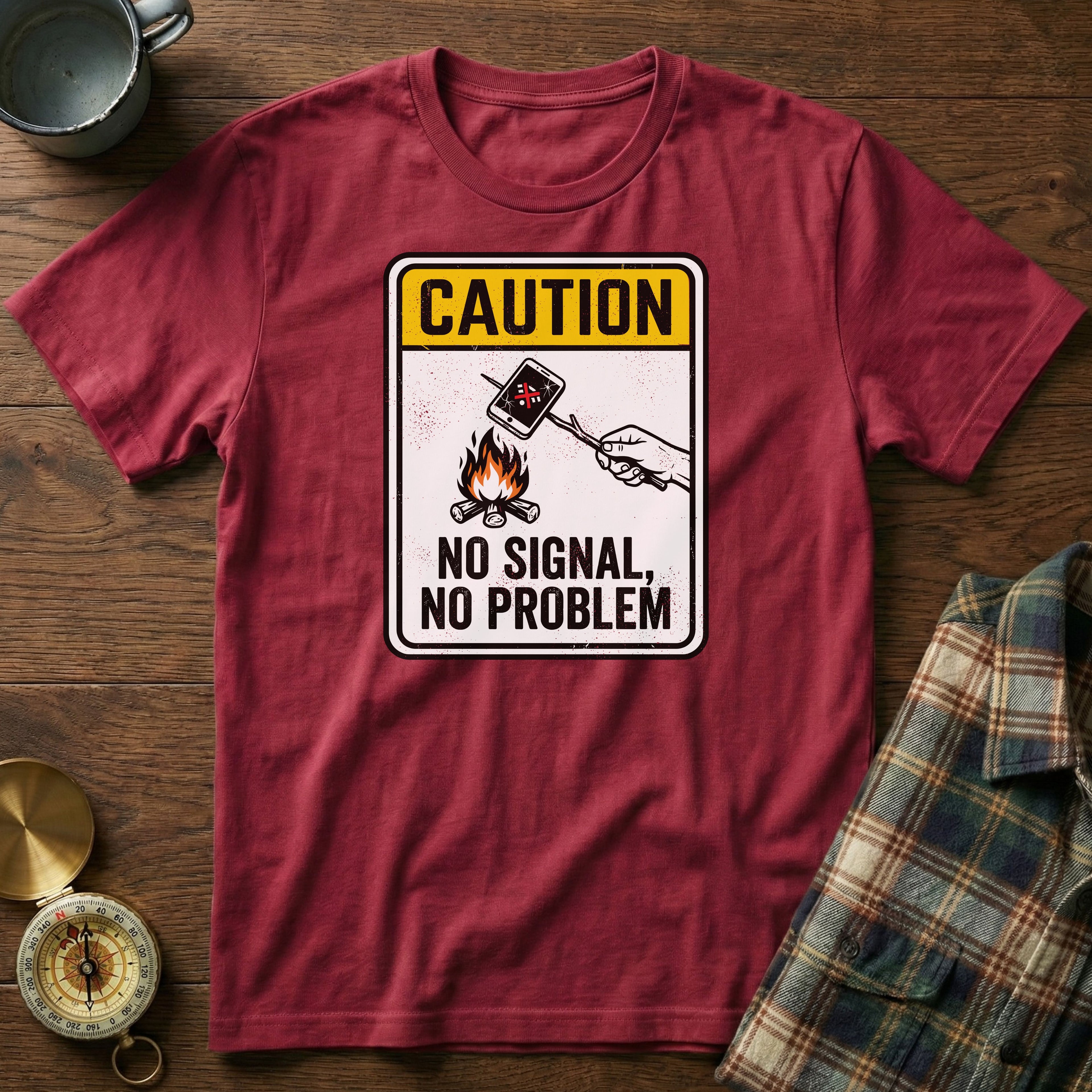 Caution: No Signal No Problem T-Shirt in Crimson
